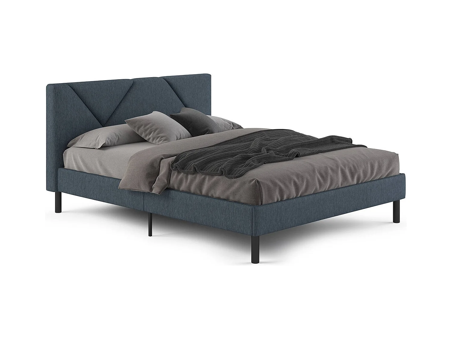 Doppelbett Zeffirio, Struktur des Lagerbetts, Sommier mit Abdeckung, Bettrahmen aus Stoff, Geeignet für eine Matratze 120x190 cm, Blau