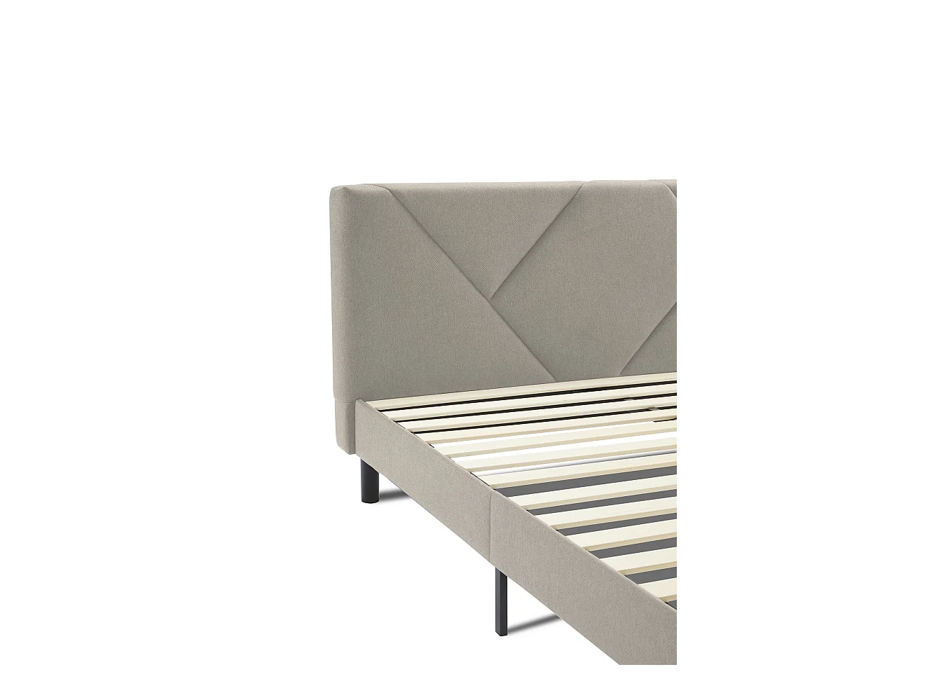 Letto matrimoniale Tirino, Letto imbottito in tessuto con testiera, Doghe in legno, adatto a materasso da 160x200, Tortora