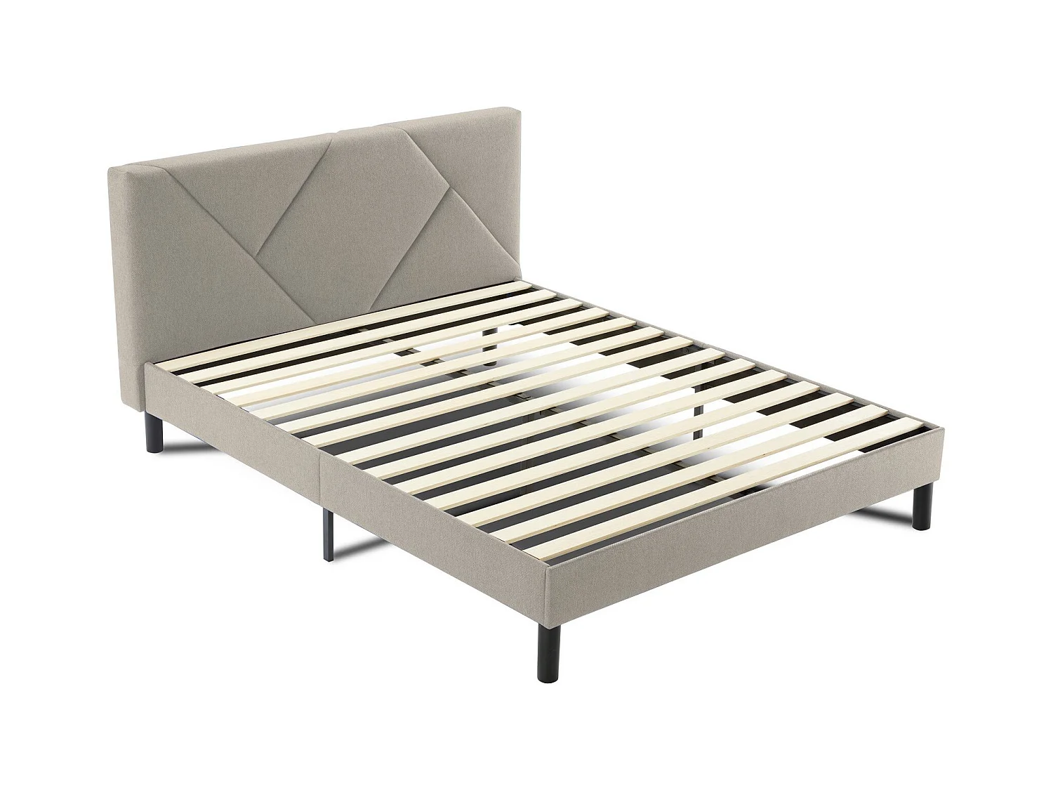 Letto matrimoniale Tirino, Letto imbottito in tessuto con testiera, Doghe in legno, adatto a materasso da 160x200, Tortora