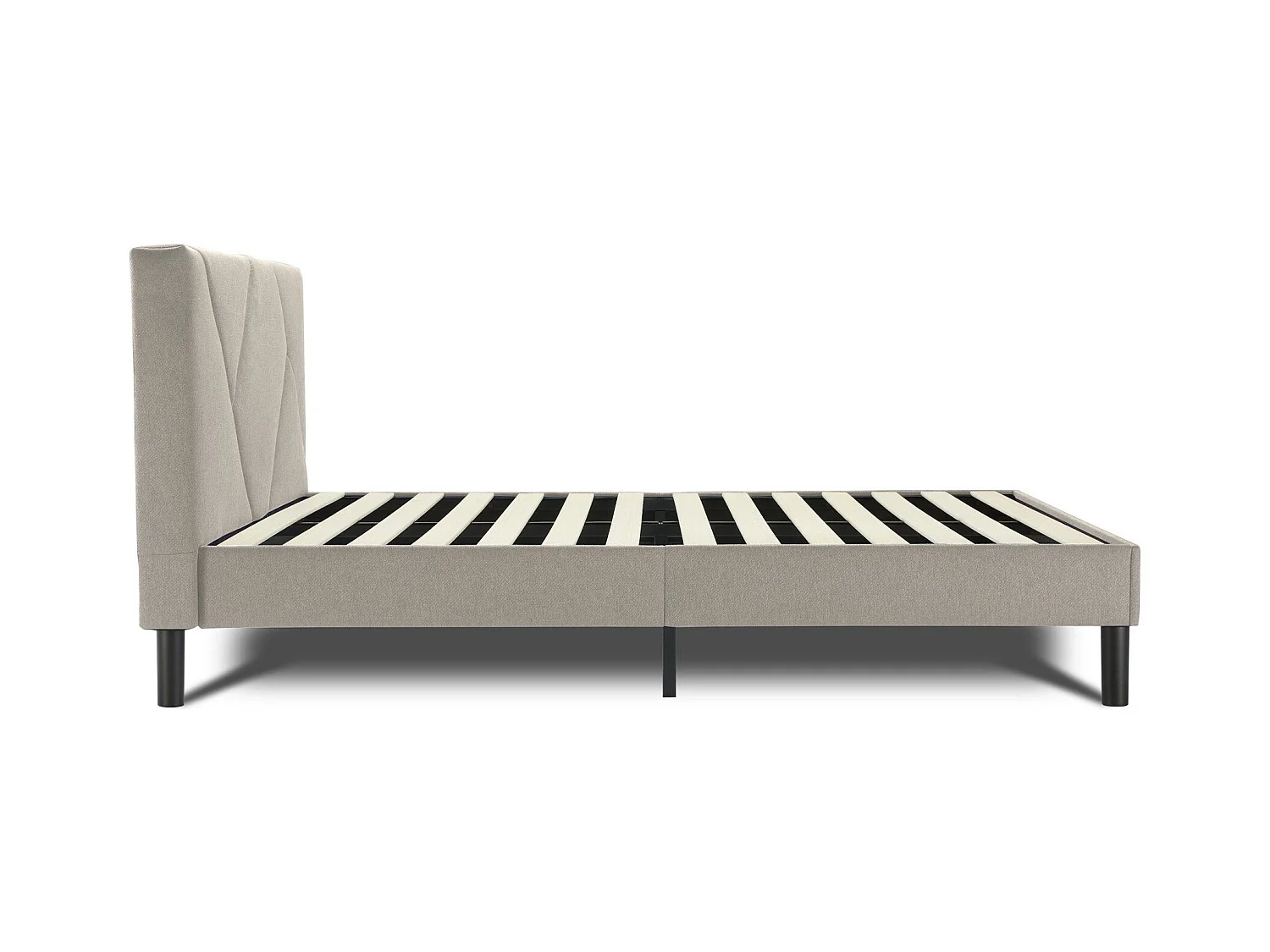 Letto matrimoniale Tirino, Letto imbottito in tessuto con testiera, Doghe in legno, adatto a materasso da 160x200, Tortora