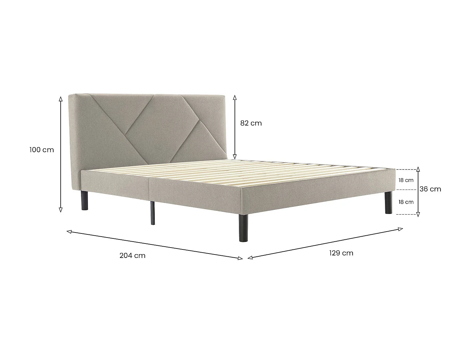 Doppelbett Zeffirio, Struktur des Lagerbetts, Sommier mit Abdeckung, Bettrahmen aus Stoff, Geeignet für eine Matratze 120x190 cm, Taube