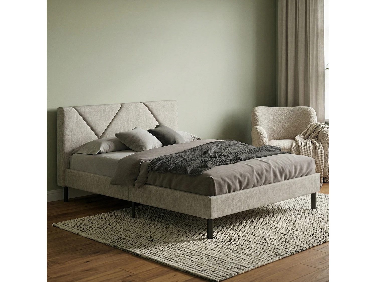 Lit demi-carré Zeffirio, Sommier pour chambre, Literie par chambre, Support de matelas, Adapté à un matelas de 120x190 cm, Tourterelle