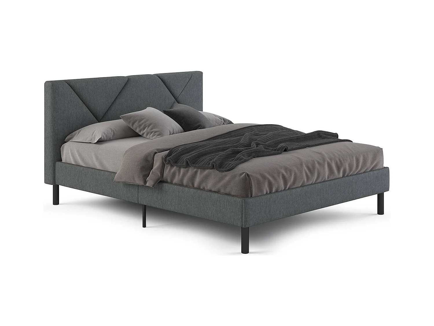 Lit double Caldes, Sommier pour chambre, Literie par chambre, Support de matelas, Adapté à un matelas de 160x190 cm, Gris