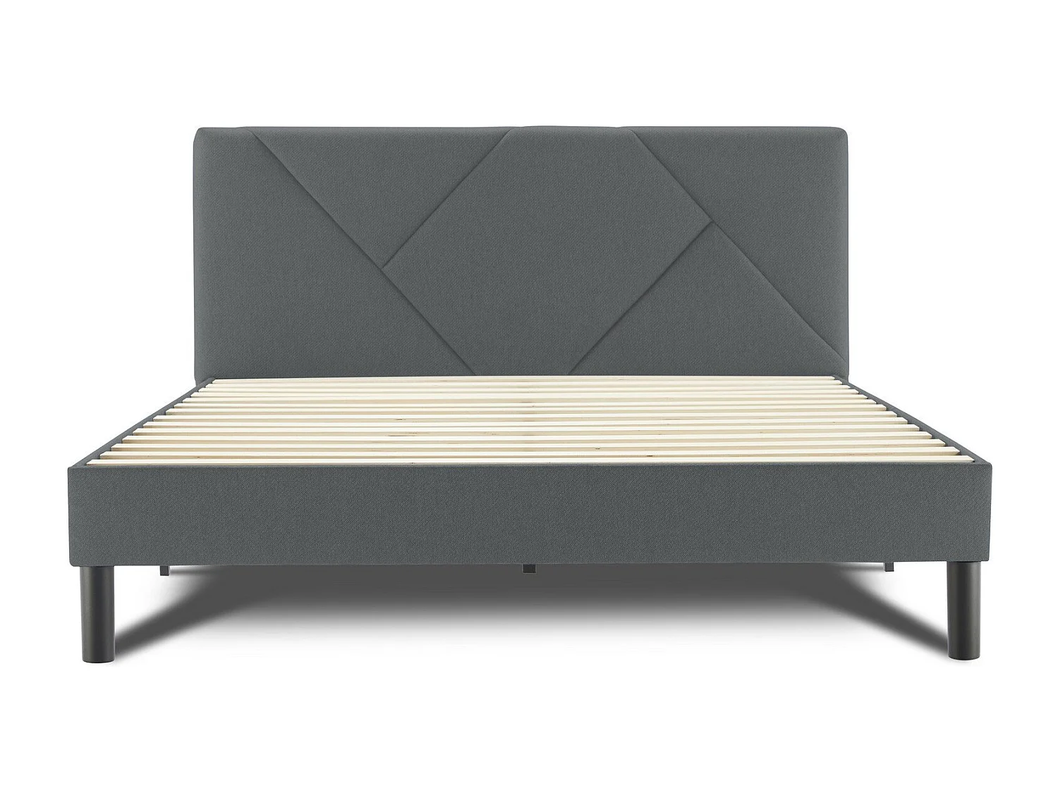 Caldes tweepersoonsbed, Gestoffeerd stoffen bed met hoofdbord, Houten lattenbodem, geschikt voor matras 160x190, Grijs