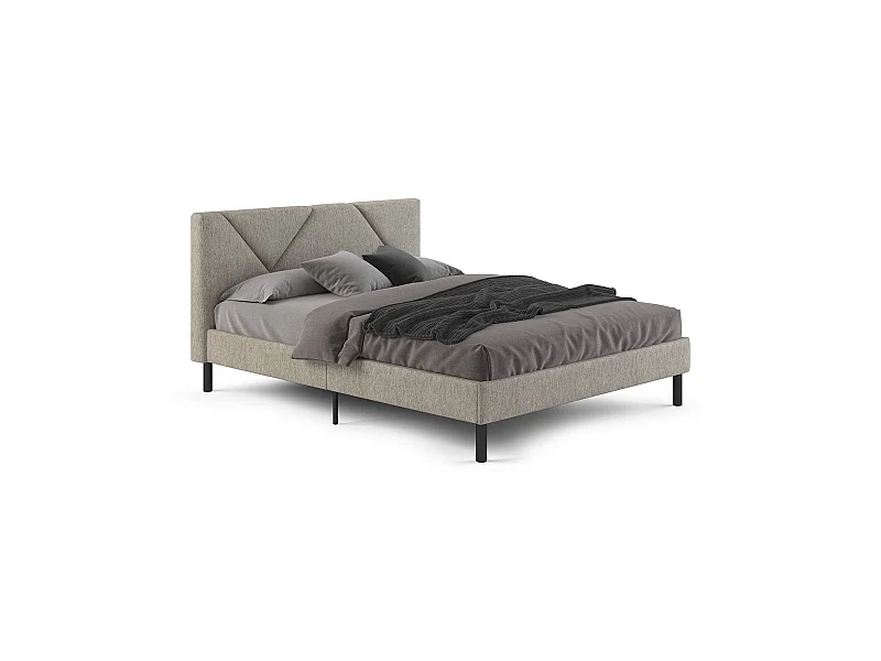 Dmora Tweepersoonsbed Caldes Grijs-Taupe Matrasmaat 160x190 cm Gevoerd, Inclusief Lattenbodem