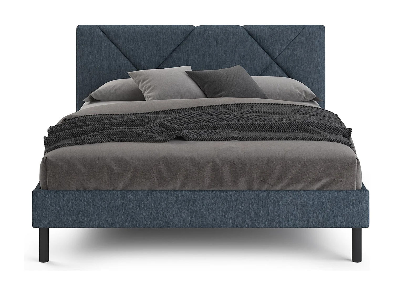 Dmora Frans bed Calitri blauw Matrasmaat 140x190 cm, Gestoffeerd, Inclusief Lattenbodem