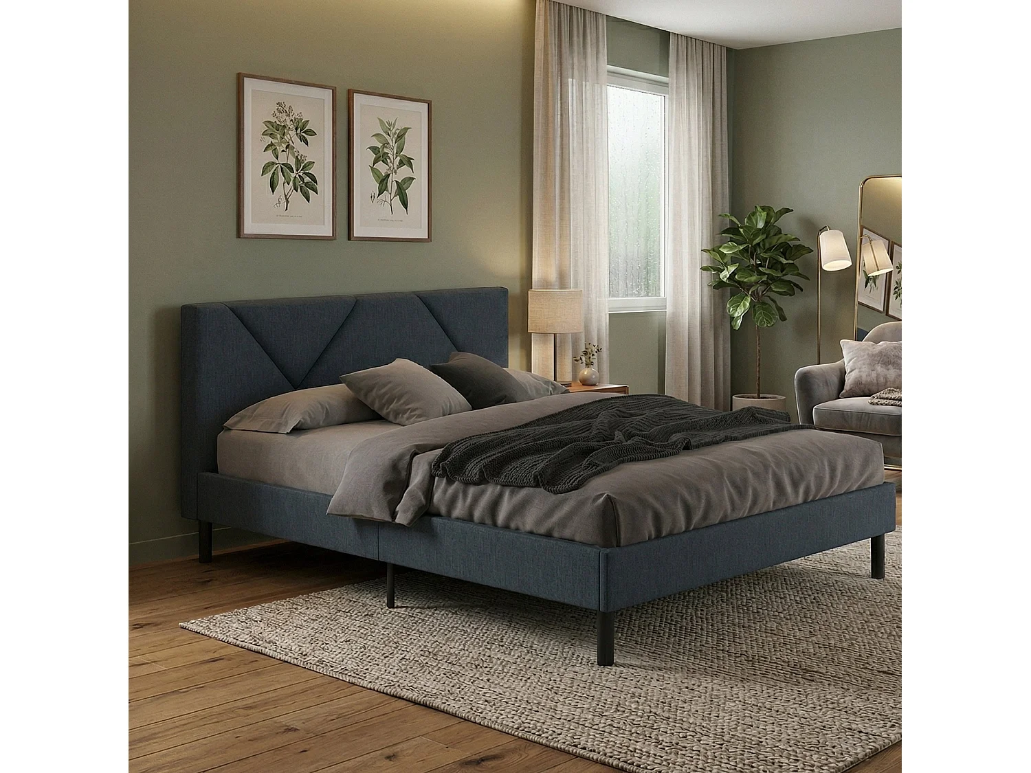 Lit double Calitri, Sommier pour chambre, Literie par chambre, Support de matelas, Adapté à un matelas de 140x190 cm, Bleu