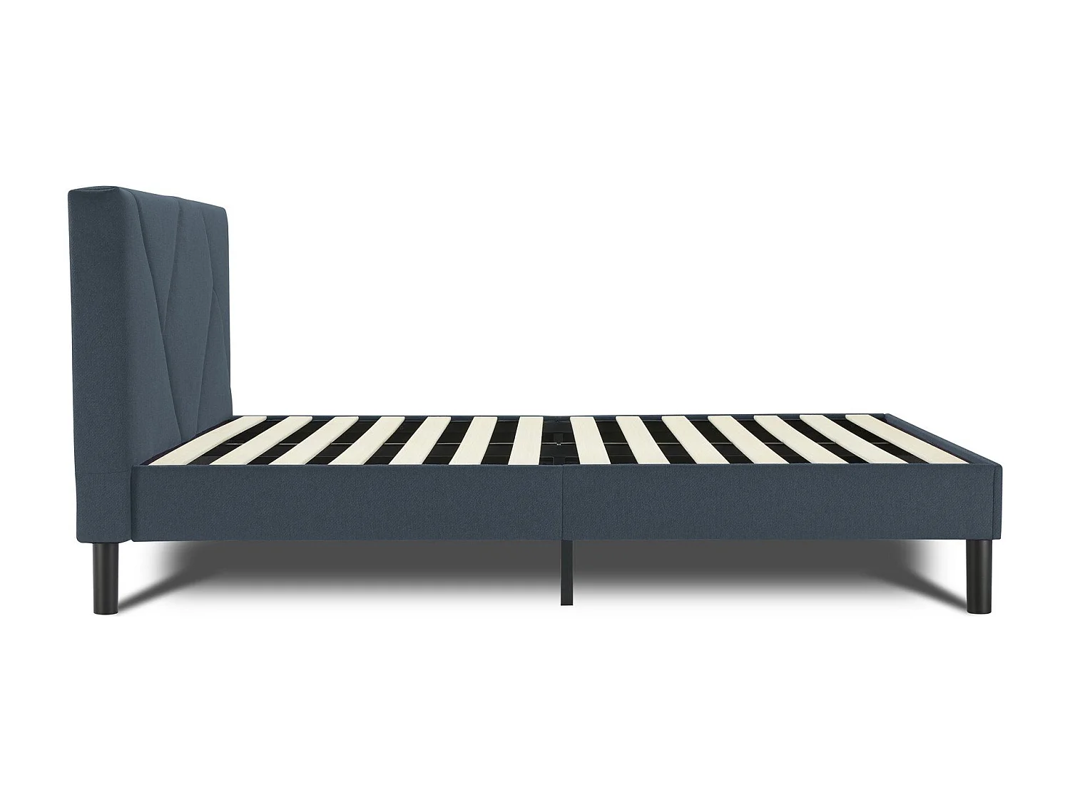 Calitri Frans tweepersoonsbed, Gestoffeerd stoffen bed met hoofdbord, Houten lattenbodem, geschikt voor matras 140x190, Blauw