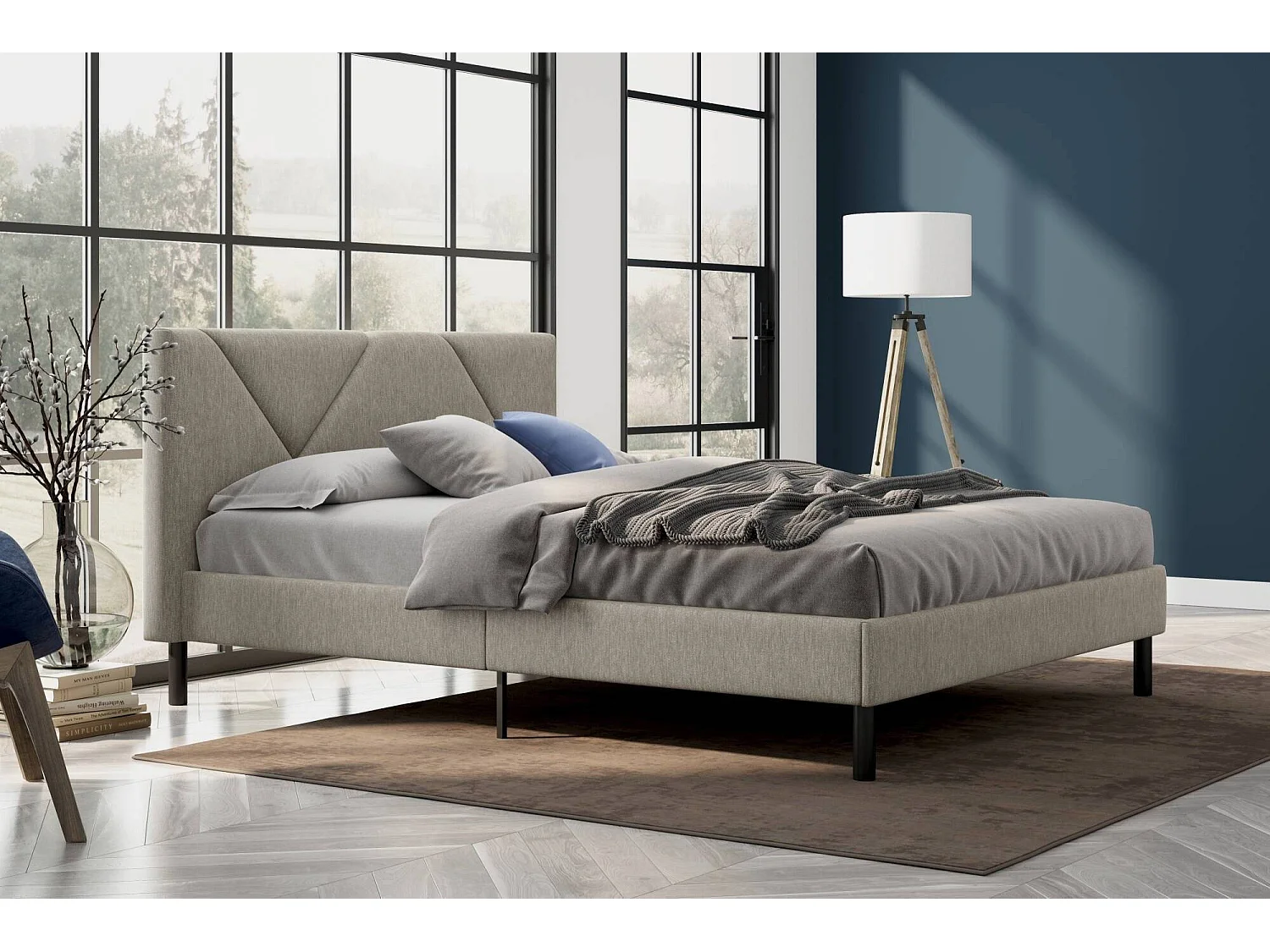 Cama doble Caldes, Sommier para dormitorio, Estructura de cama por habitación, Apto para un colchón de 160x190 cm, Tórtola