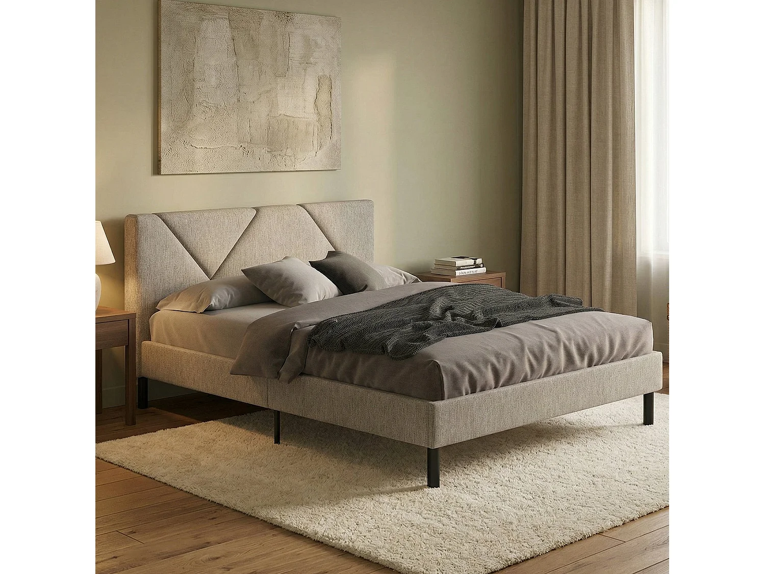 Lit double Calitri, Sommier pour chambre, Literie par chambre, Support de matelas, Adapté à un matelas de 140x190 cm, Tourterelle