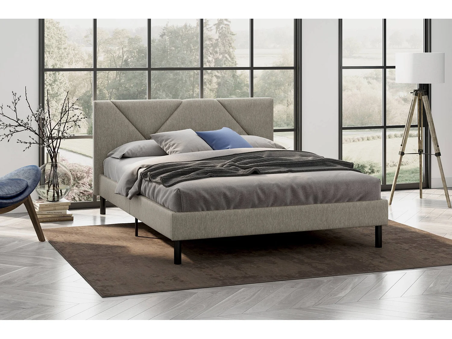 Lit double Tirino, Sommier pour chambre, Literie par chambre, Support de matelas, Adapté à un matelas de 160x200 cm, Tourterelle