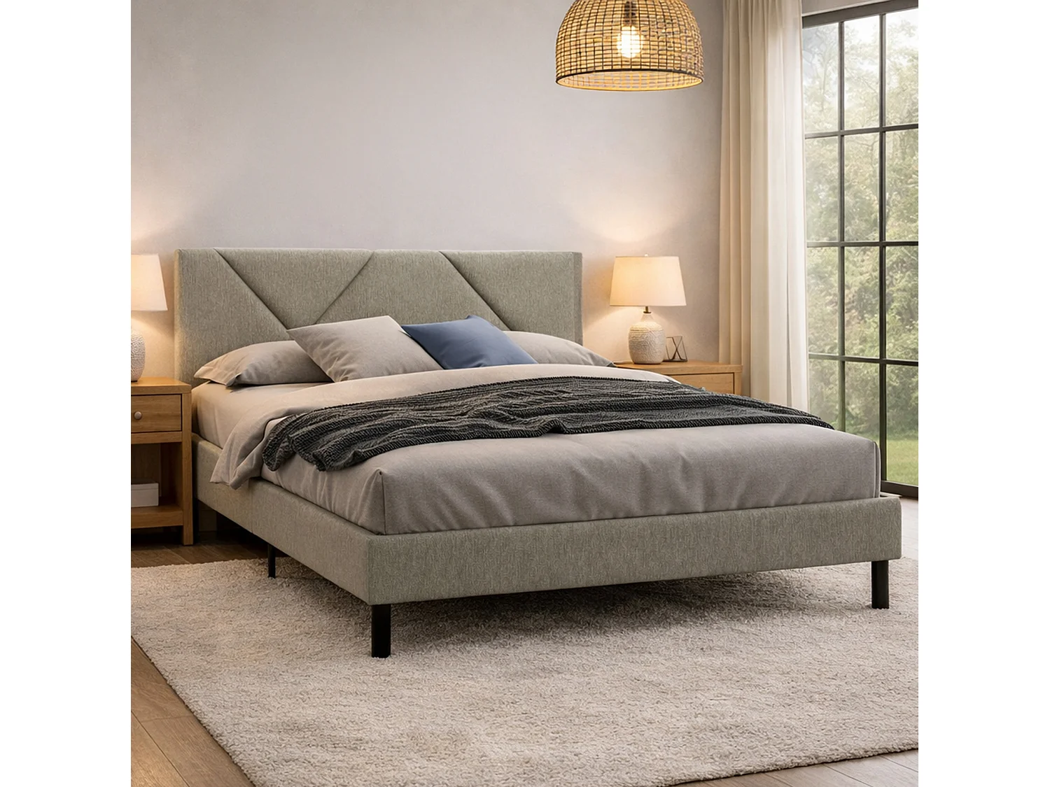Lit double Tirino, Sommier pour chambre, Literie par chambre, Support de matelas, Adapté à un matelas de 160x200 cm, Tourterelle