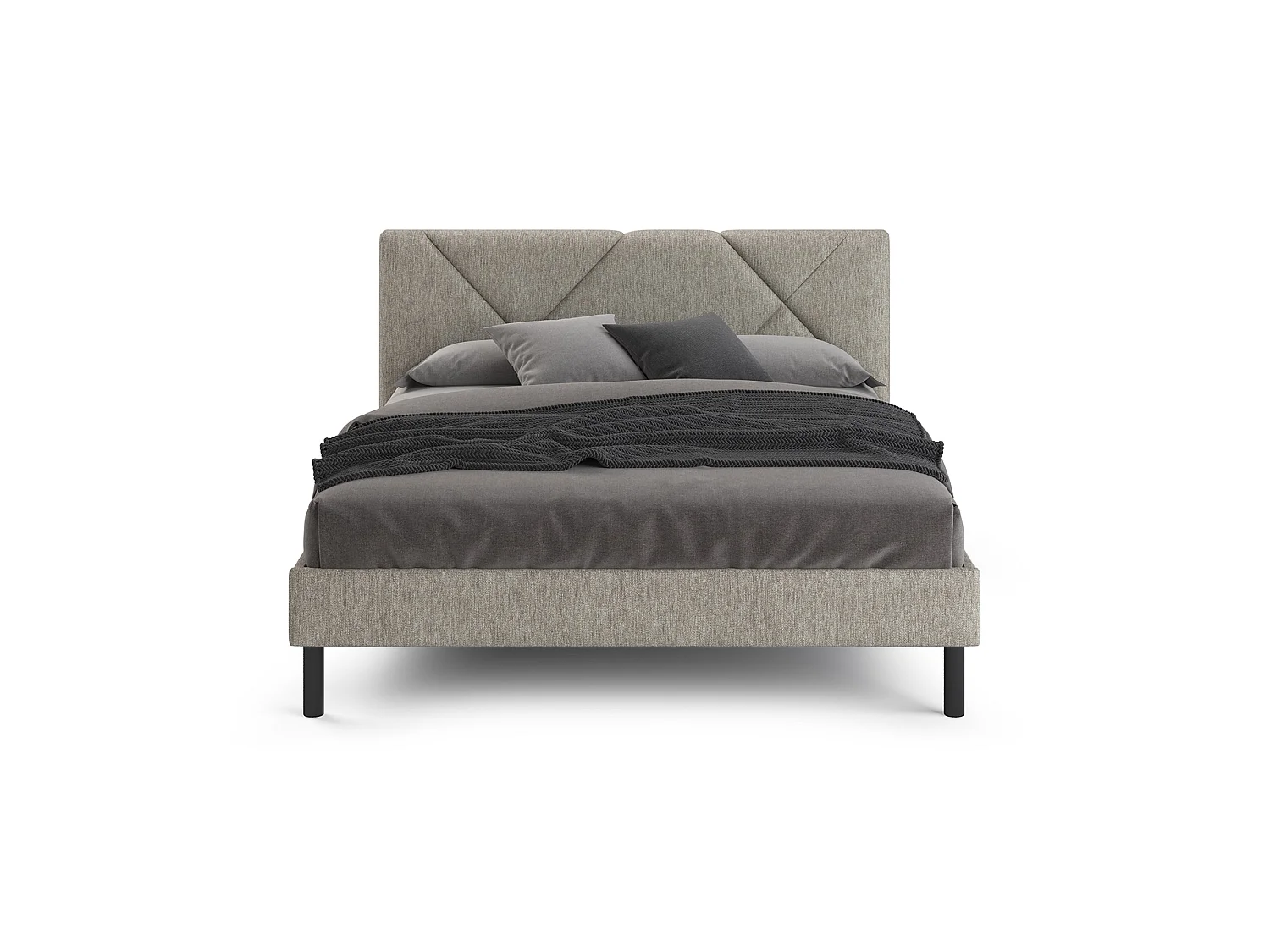 Tirino tweepersoonsbed, Gestoffeerd stoffen bed met hoofdbord, Houten lattenbodem, geschikt voor matras 160x200, Duifgrijs