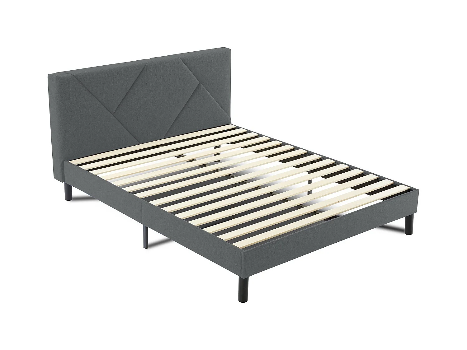 Letto matrimoniale alla francese Calitri, Letto imbottito in tessuto con testiera, Doghe in legno, adatto a materasso da 140x190, Grigio