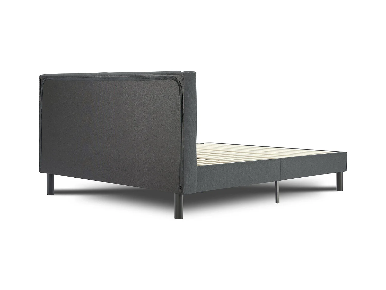 Letto matrimoniale alla francese Calitri, Letto imbottito in tessuto con testiera, Doghe in legno, adatto a materasso da 140x190, Grigio