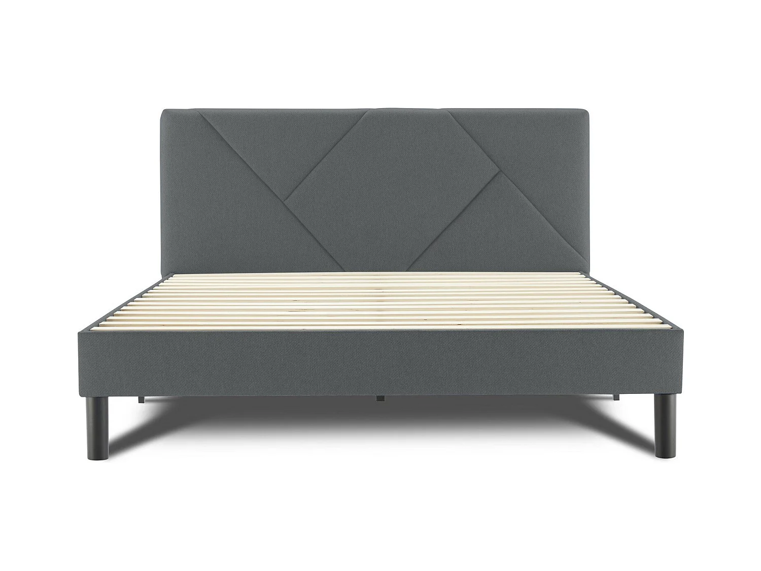 Letto matrimoniale alla francese Calitri, Letto imbottito in tessuto con testiera, Doghe in legno, adatto a materasso da 140x190, Grigio