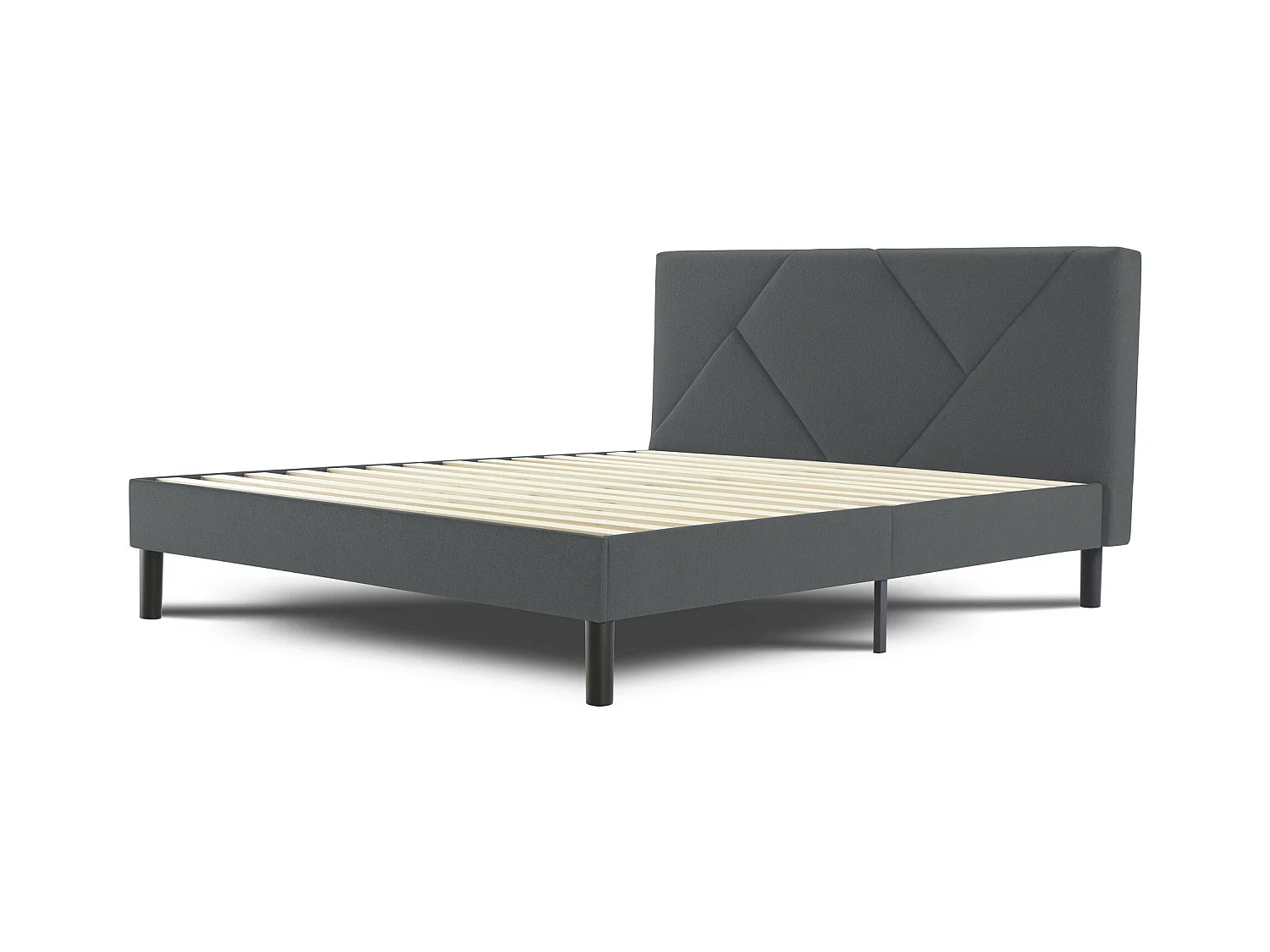Letto matrimoniale alla francese Calitri, Letto imbottito in tessuto con testiera, Doghe in legno, adatto a materasso da 140x190, Grigio