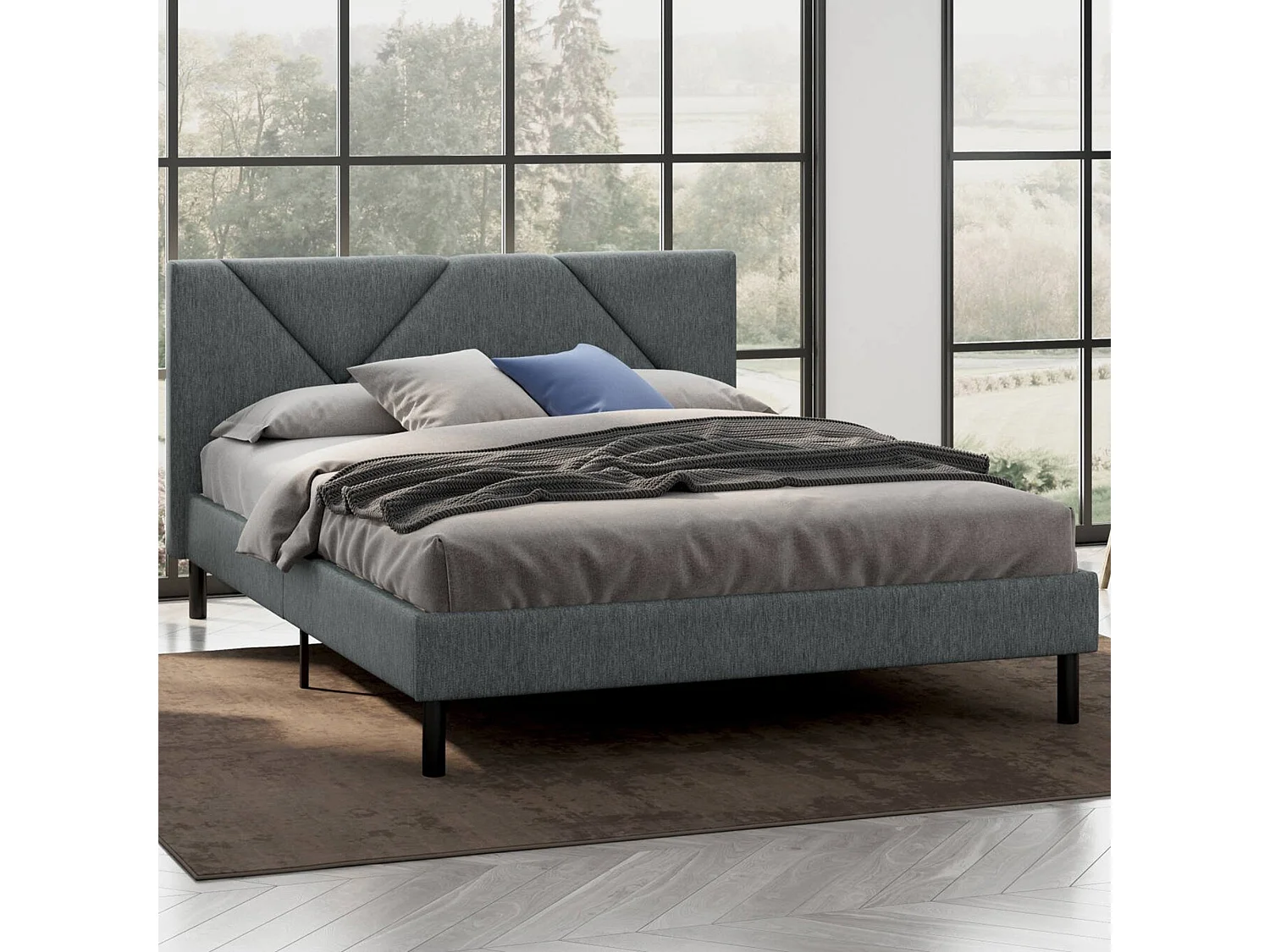 Doppelbett Calitri, Struktur des Container-Betts, Sommier mit Verkleidung, Matratzenhalterstruktur, Geeignet für eine Matratze 140x190 cm, Grau