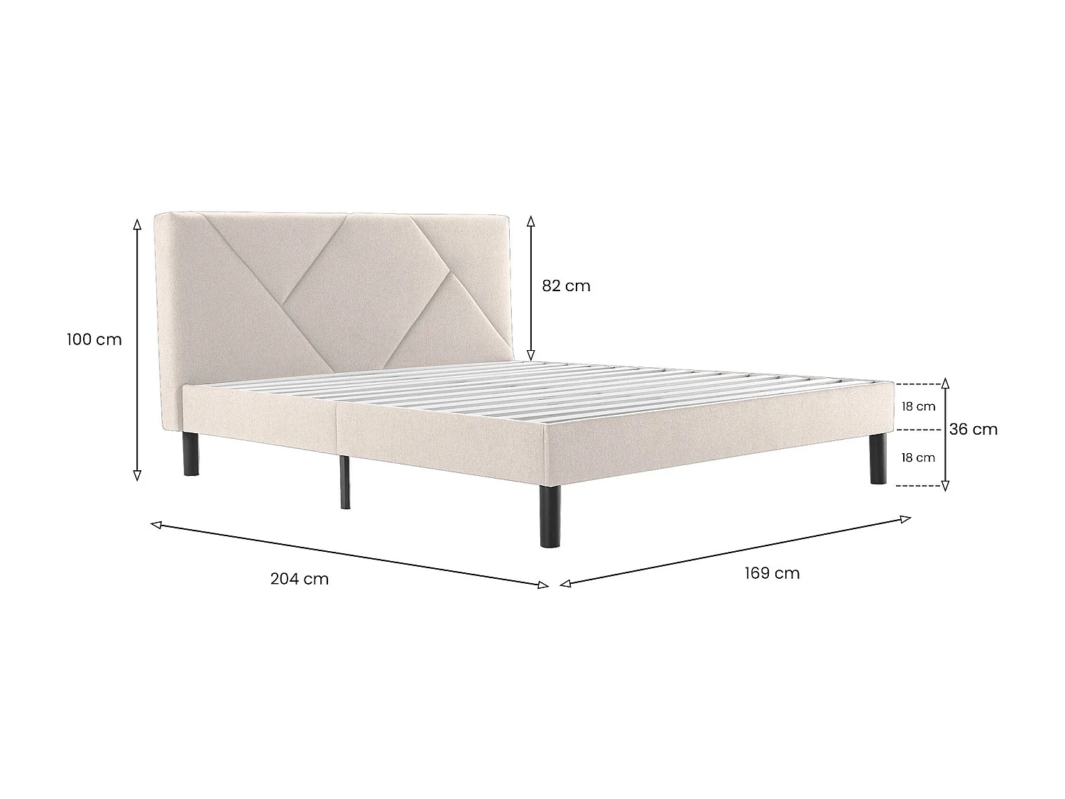 Dmora Tweepersoonsbed Caldes Beige Matrasmaat 160x190 cm, Gestoffeerd, Met Lattenbodem