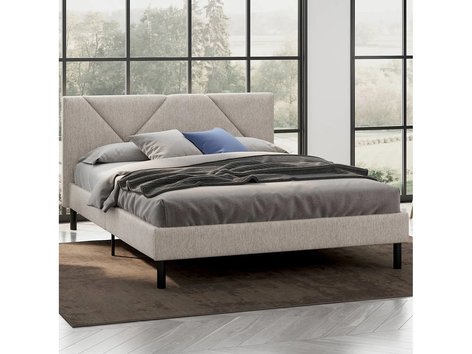 Doppelbett Calitri, Struktur des Container-Betts, Sommier mit Verkleidung, Matratzenhalterstruktur, Geeignet für eine Matratze 140x190 cm, Beige
