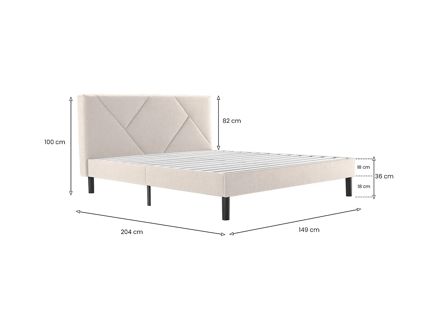 Letto matrimoniale alla francese Calitri, Letto imbottito in tessuto con testiera, Doghe in legno, adatto a materasso da 140x190, Beige