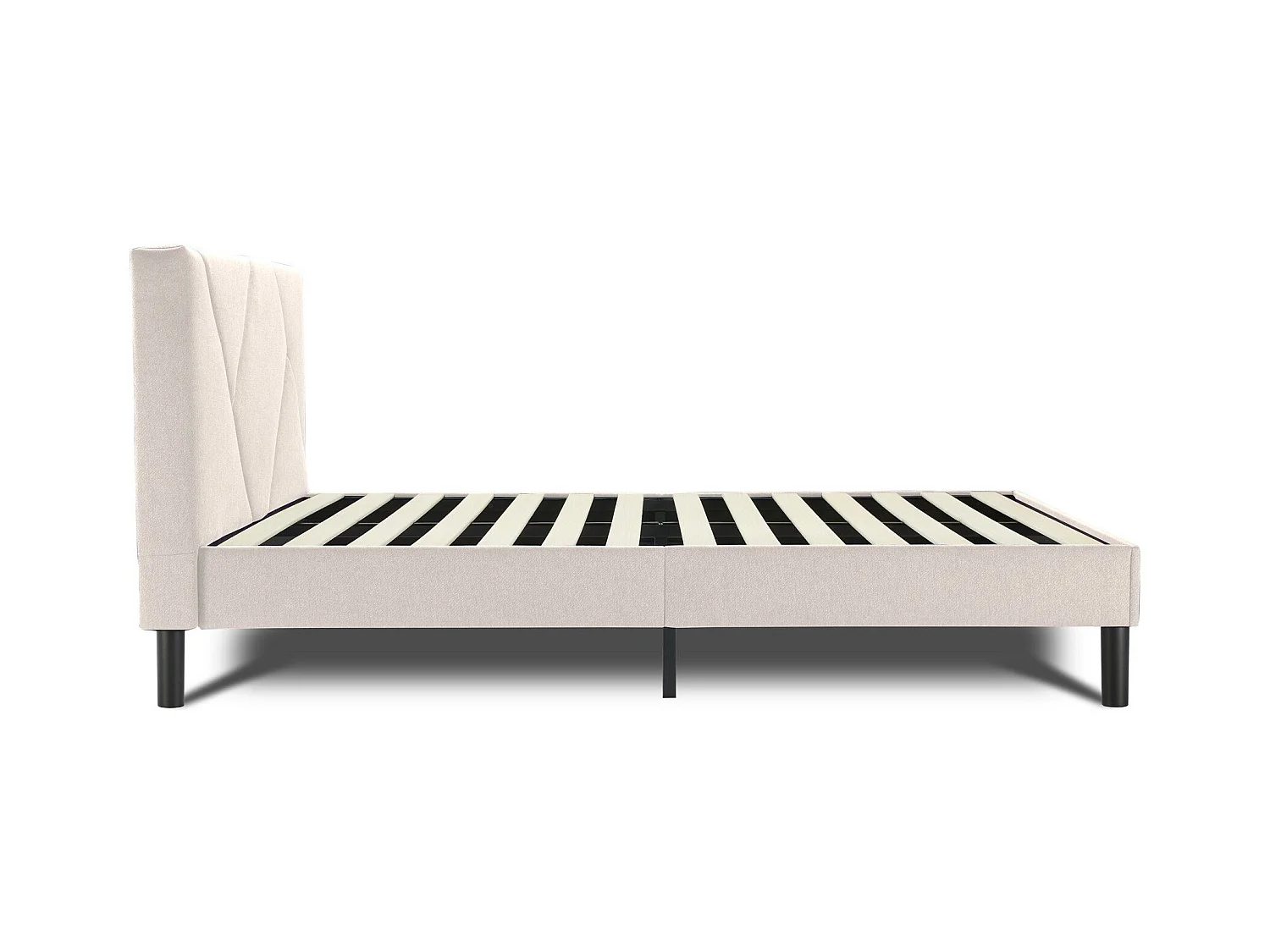 Letto matrimoniale alla francese Calitri, Letto imbottito in tessuto con testiera, Doghe in legno, adatto a materasso da 140x190, Beige