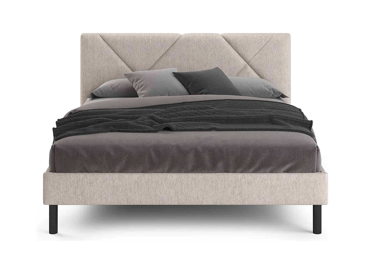 Letto matrimoniale alla francese Calitri, Letto imbottito in tessuto con testiera, Doghe in legno, adatto a materasso da 140x190, Beige