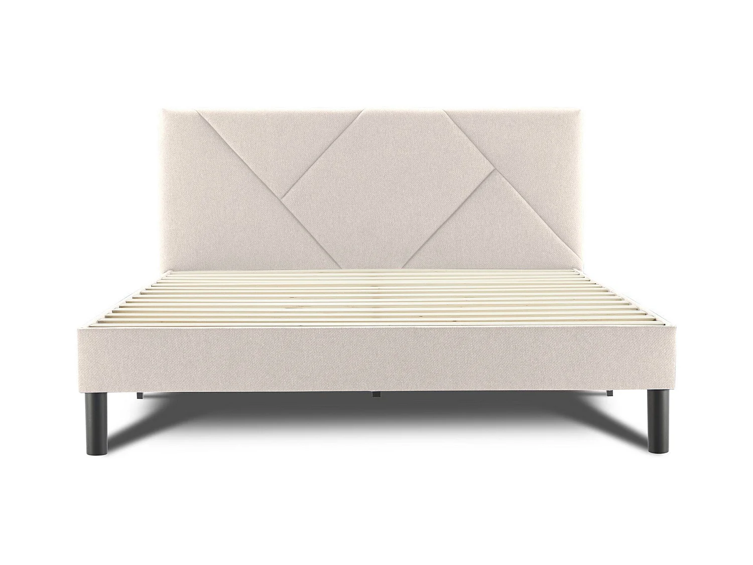 Letto matrimoniale alla francese Calitri, Letto imbottito in tessuto con testiera, Doghe in legno, adatto a materasso da 140x190, Beige