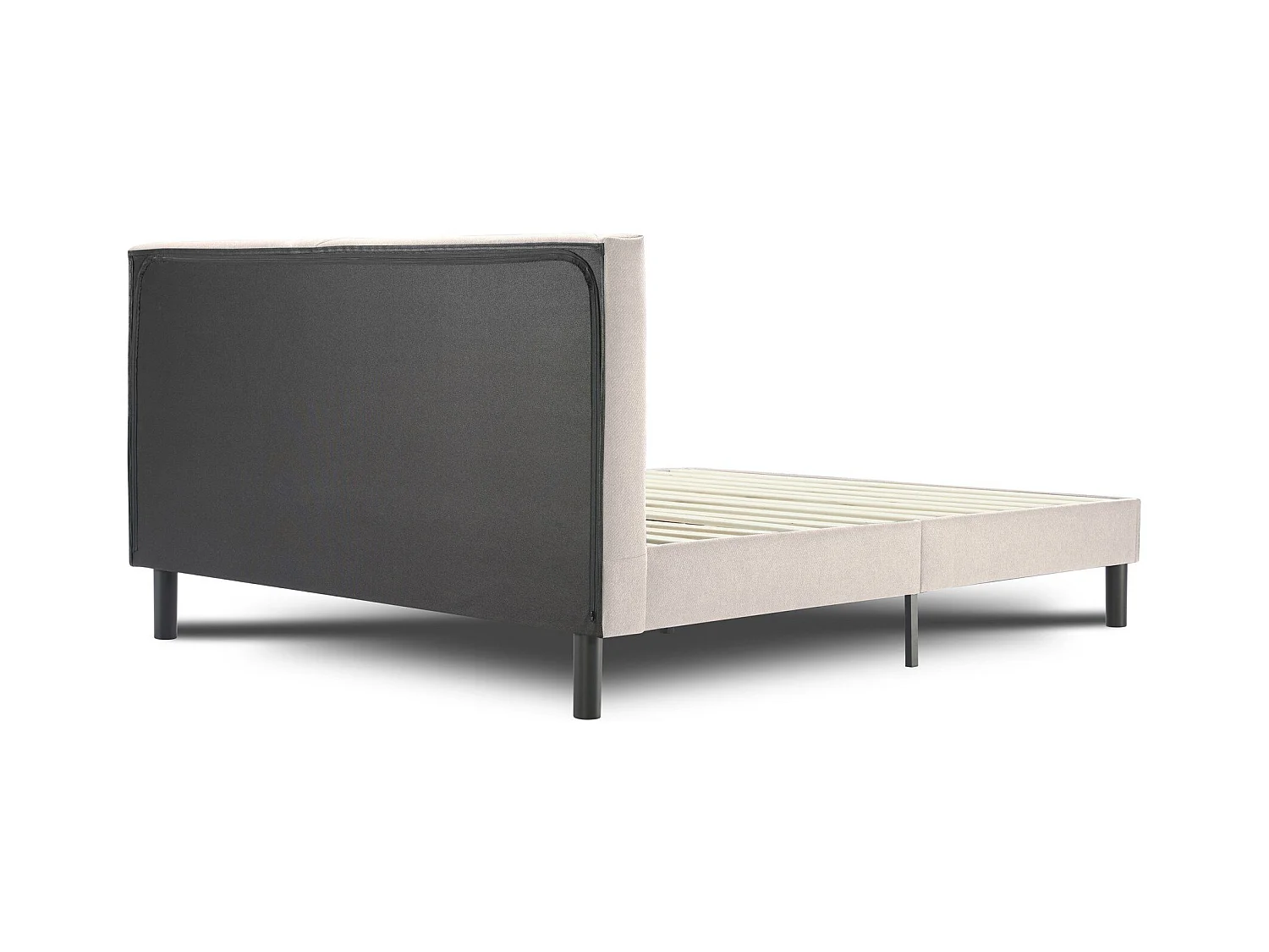 Letto matrimoniale alla francese Calitri, Letto imbottito in tessuto con testiera, Doghe in legno, adatto a materasso da 140x190, Beige