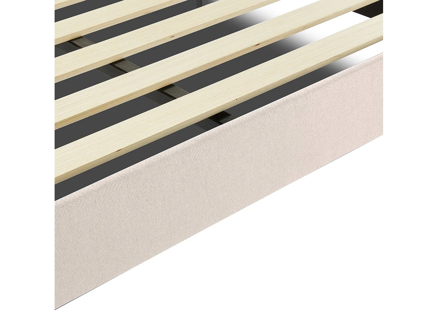 Cama de casal Caldes, Cama estofada em tecido com cabeceira, Ripas em madeira, adequada para colchão 160x190, Bege