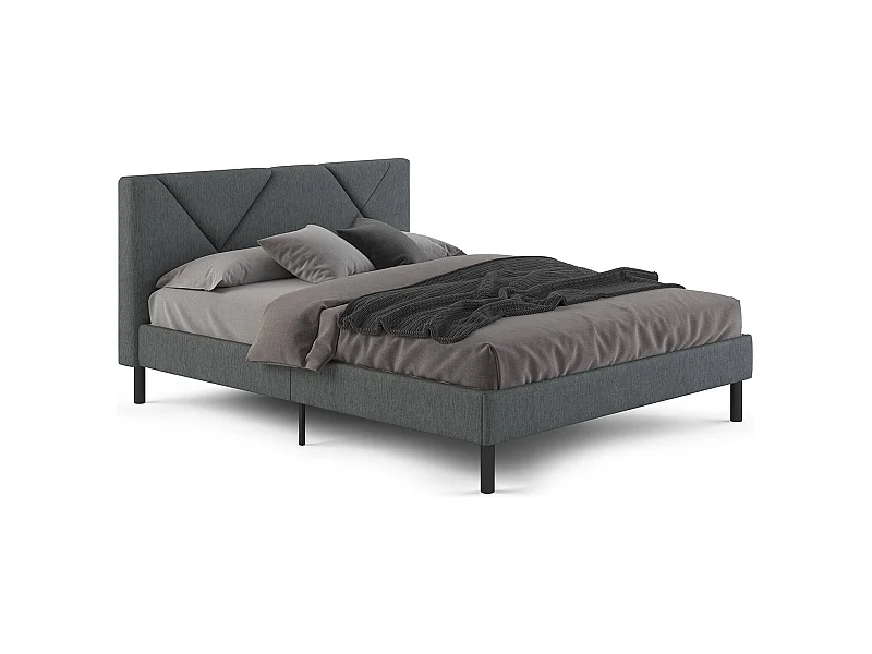 Doppelbett Zeffirio, Struktur des Lagerbetts, Sommier mit Abdeckung, Bettrahmen aus Stoff, Geeignet für eine Matratze 120x190 cm, Grau