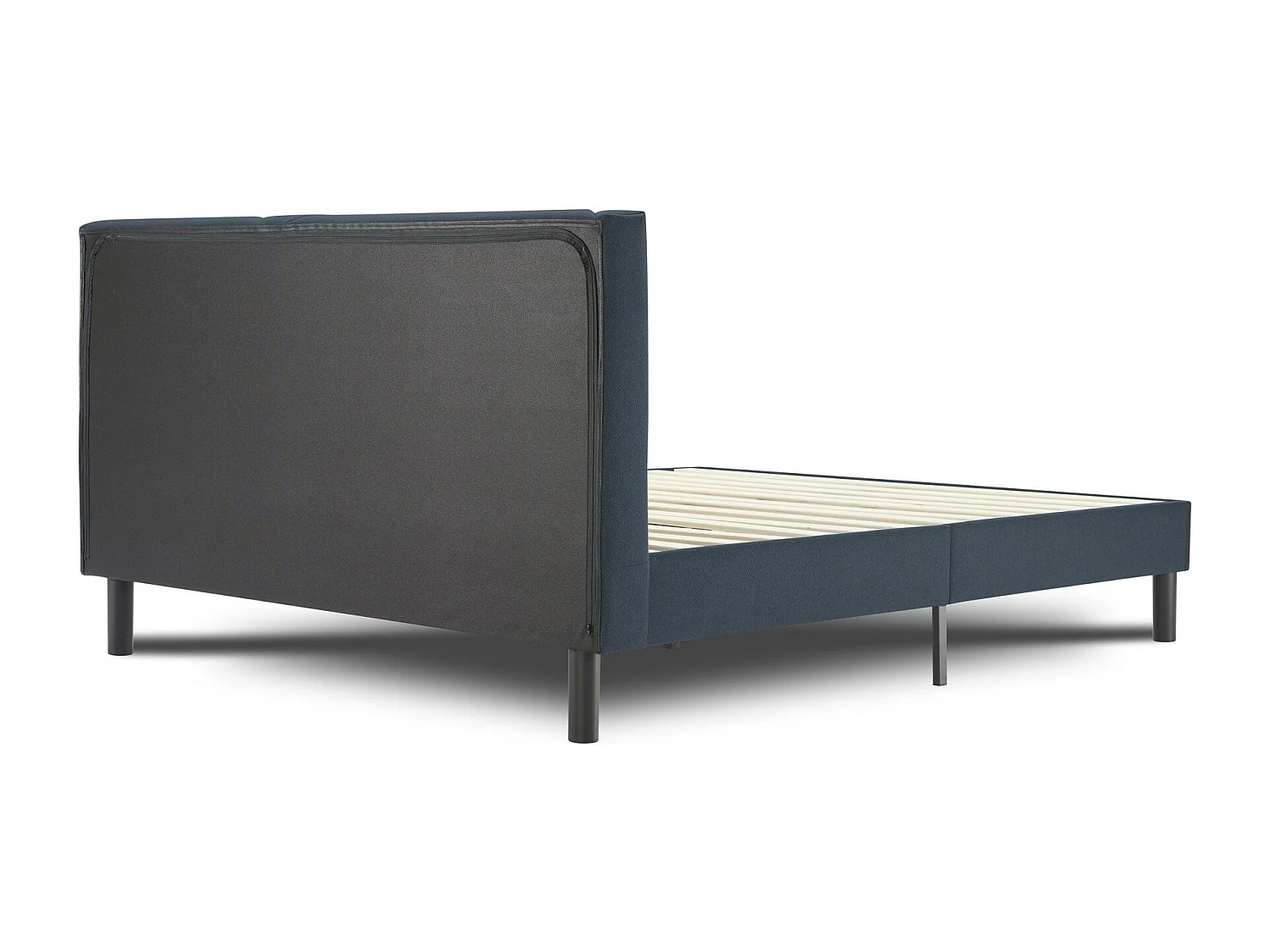 Letto piazza e mezza Zeffirio, Letto imbottito in tessuto con testiera, Doghe in legno, adatto a materasso da 120x190, Blu