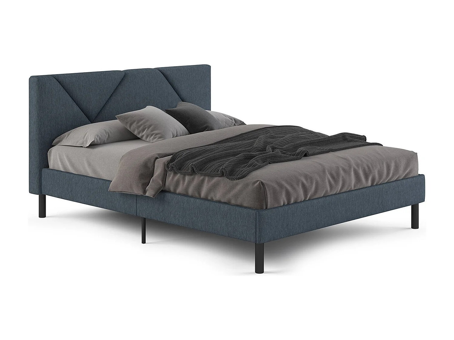 Doppelbett Zeffirio, Struktur des Lagerbetts, Sommier mit Abdeckung, Bettrahmen aus Stoff, Geeignet für eine Matratze 120x190 cm, Blau