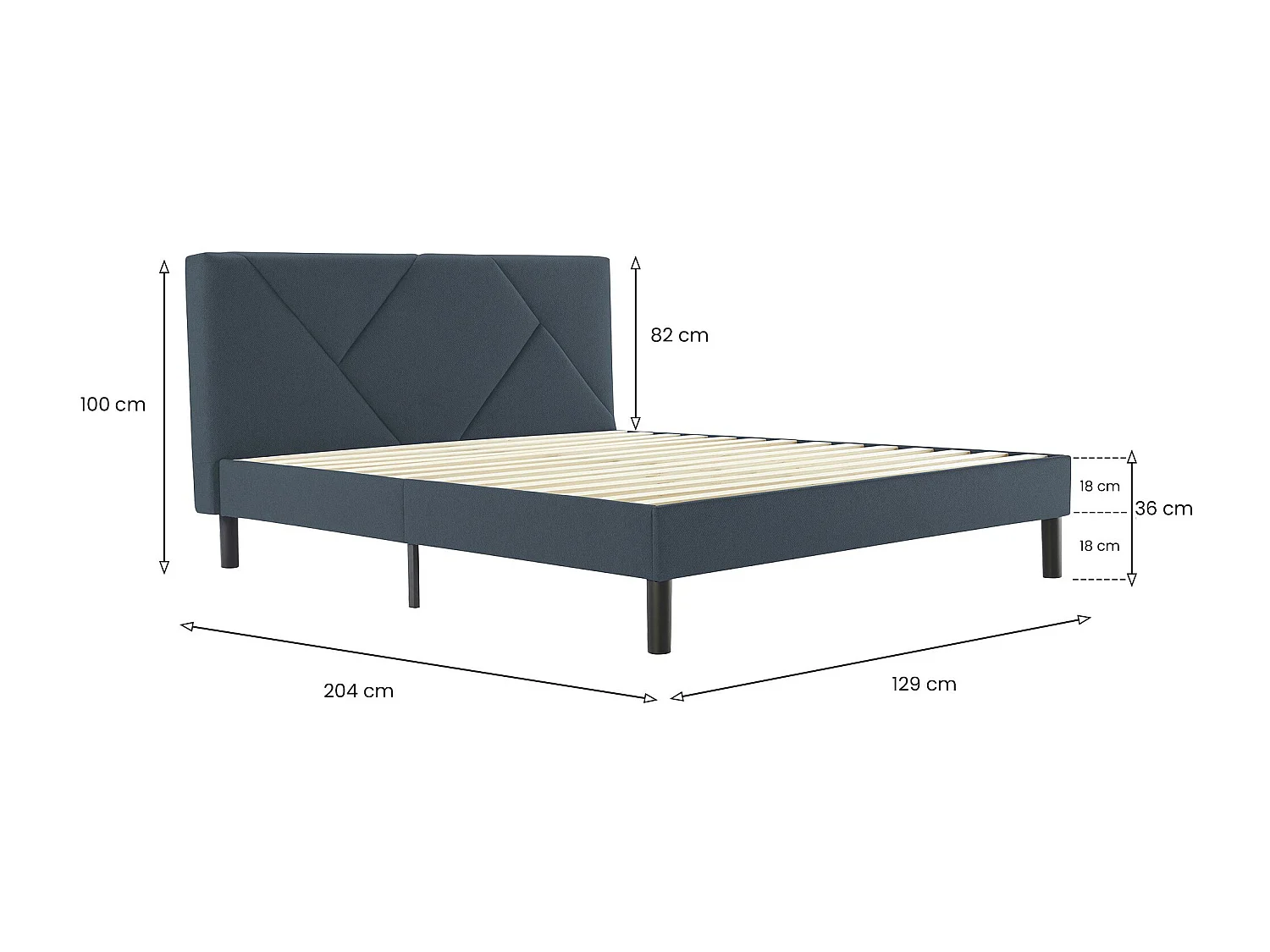Doppelbett Zeffirio, Struktur des Lagerbetts, Sommier mit Abdeckung, Bettrahmen aus Stoff, Geeignet für eine Matratze 120x190 cm, Blau