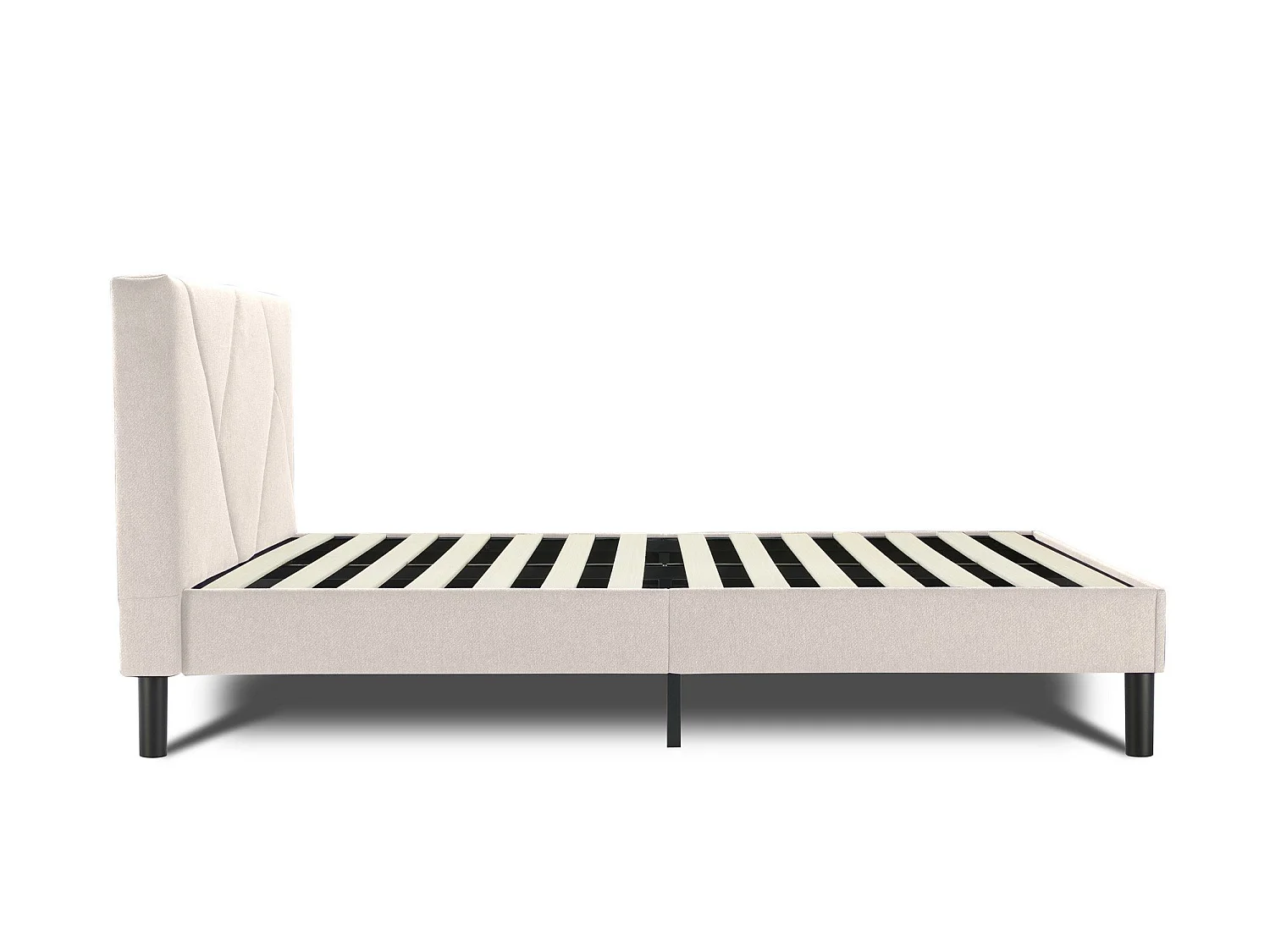 Tirino tweepersoonsbed, Gestoffeerd stoffen bed met hoofdbord, Houten lattenbodem, geschikt voor matras 160x200, Beige