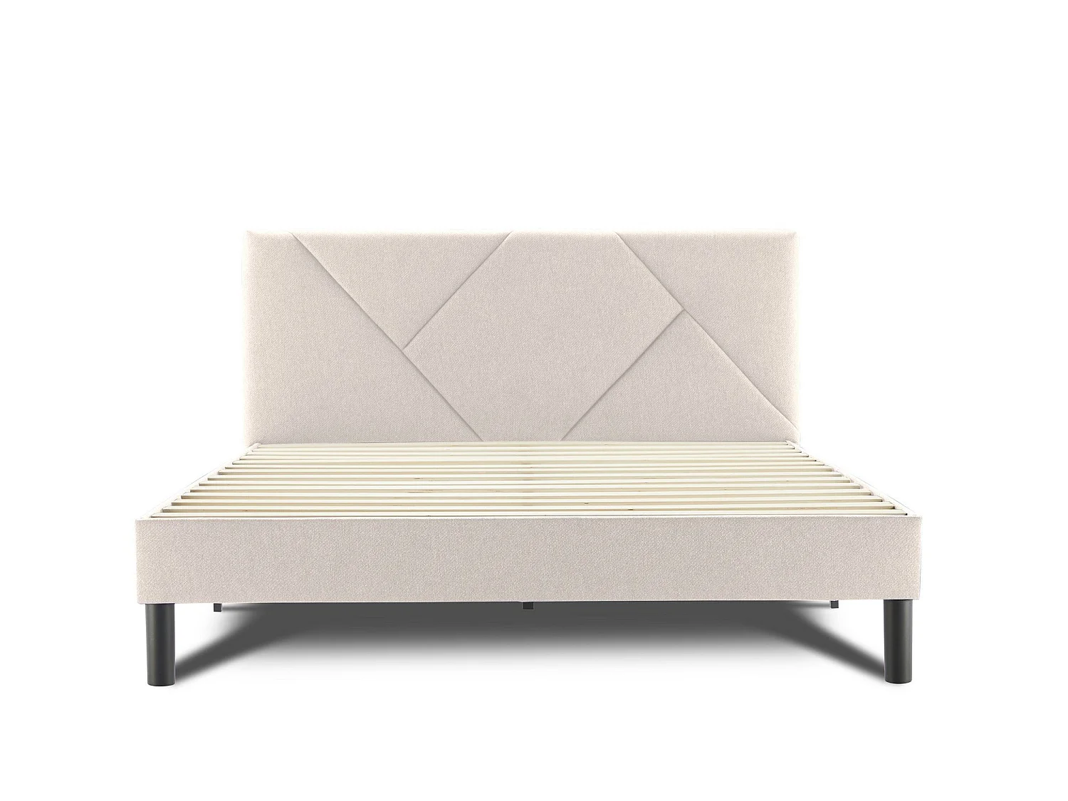 Tirino tweepersoonsbed, Gestoffeerd stoffen bed met hoofdbord, Houten lattenbodem, geschikt voor matras 160x200, Beige