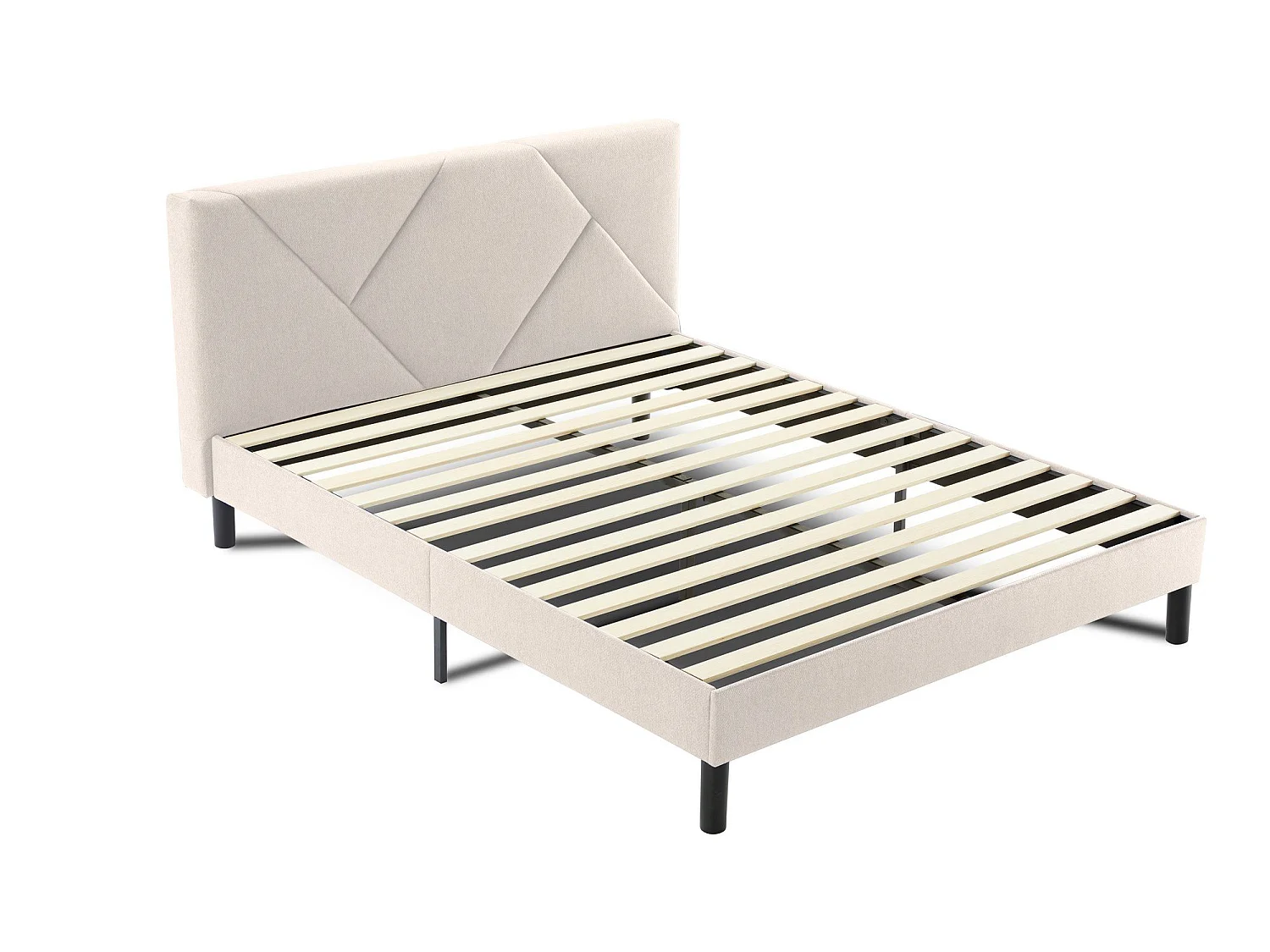 Tirino tweepersoonsbed, Gestoffeerd stoffen bed met hoofdbord, Houten lattenbodem, geschikt voor matras 160x200, Beige