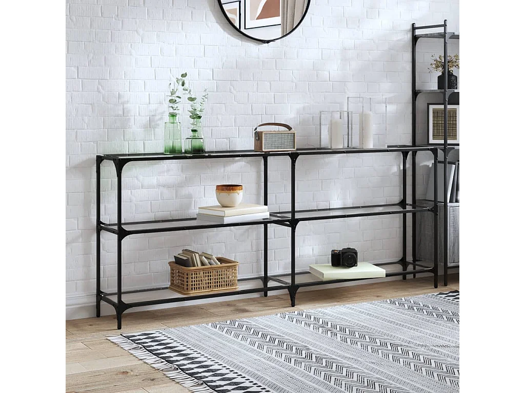 Wandtafel met transparant glazen blad 194,5x30x81 cm staal