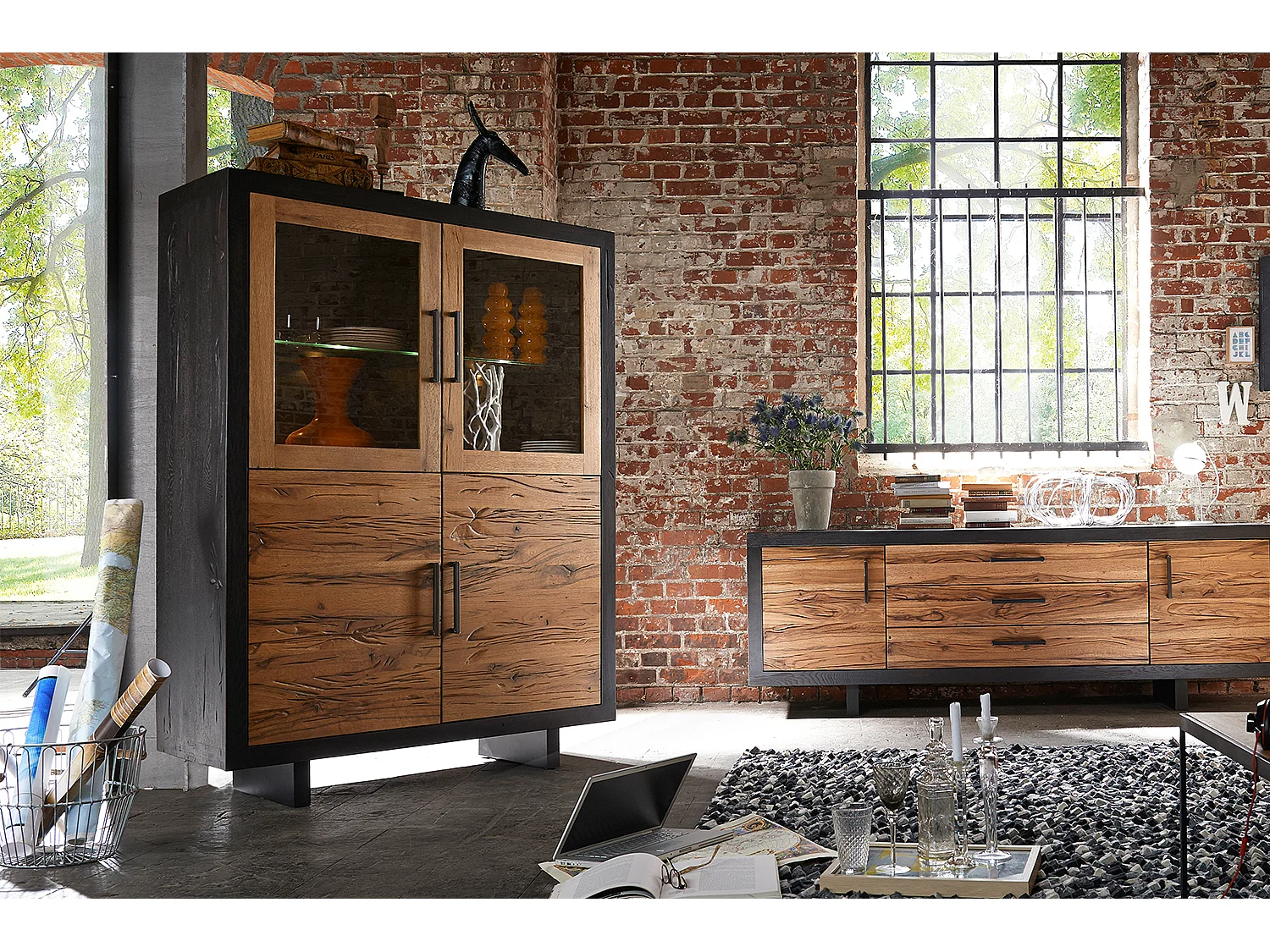 Highboard - Anthrazit Holz - GONA