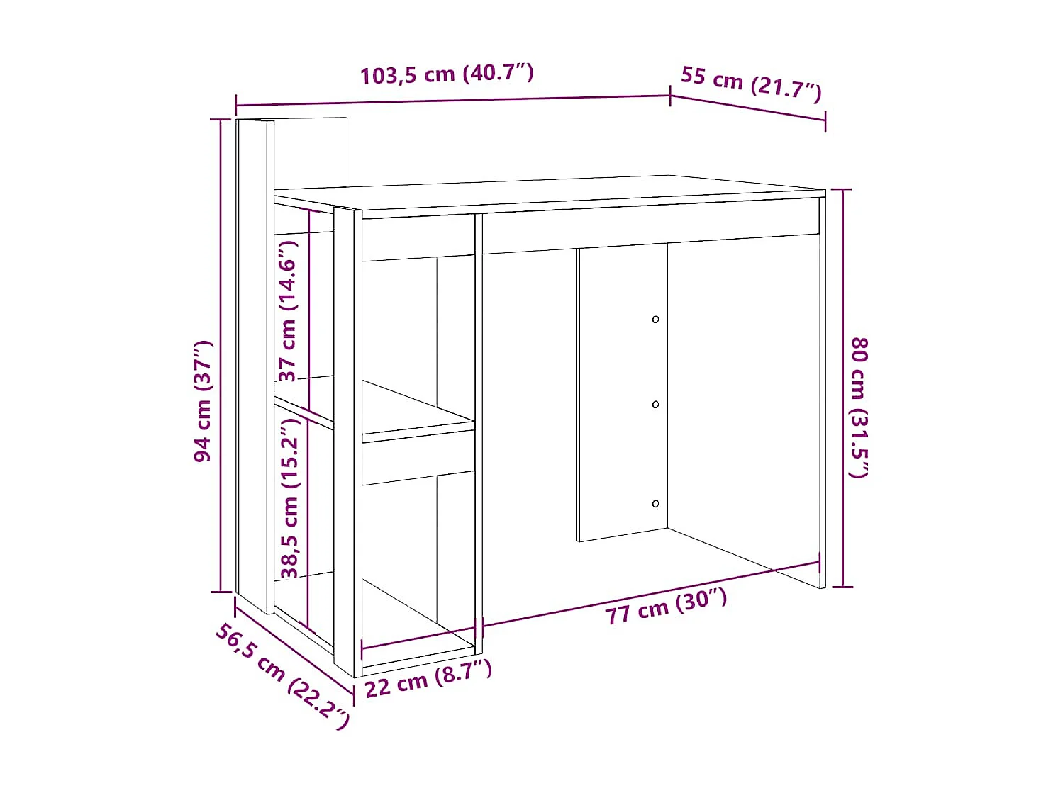 Czarny Biurko z Dużą Przestrzenią Magazynową z Drewna Inżynieryjnego 103,5x56,5x94 cm
