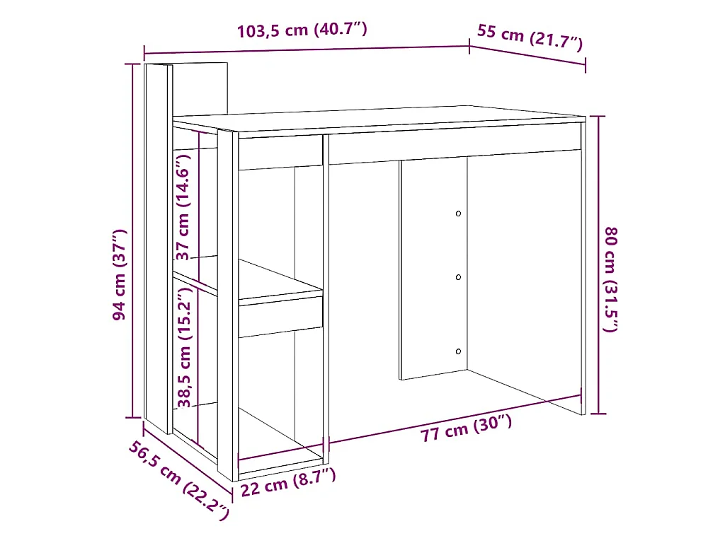 Bureau noir 103,5x56,5x94 cm bois d'ingénierie