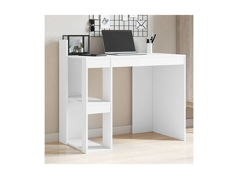 Biały Biurko z Dużą Przestrzenią Magazynową z Drewna Inżynieryjnego 103,5x56,5x94 cm