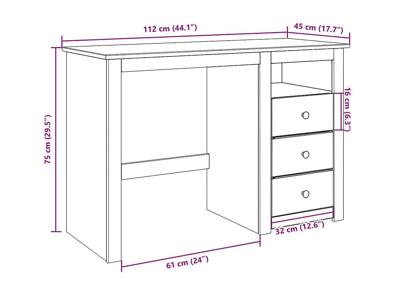 Schreibtisch Panama 112x45x75 cm Massivholz Kiefer