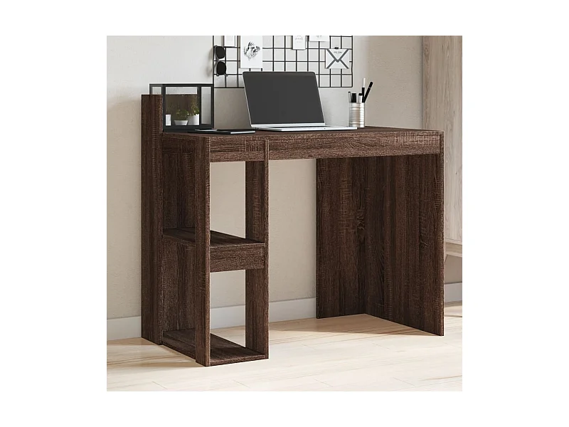 Biurko Dębowe Brązowe z Dużą Przestrzenią Magazynową 103,5x56,5x94 cm Drewno Inżynieryjne