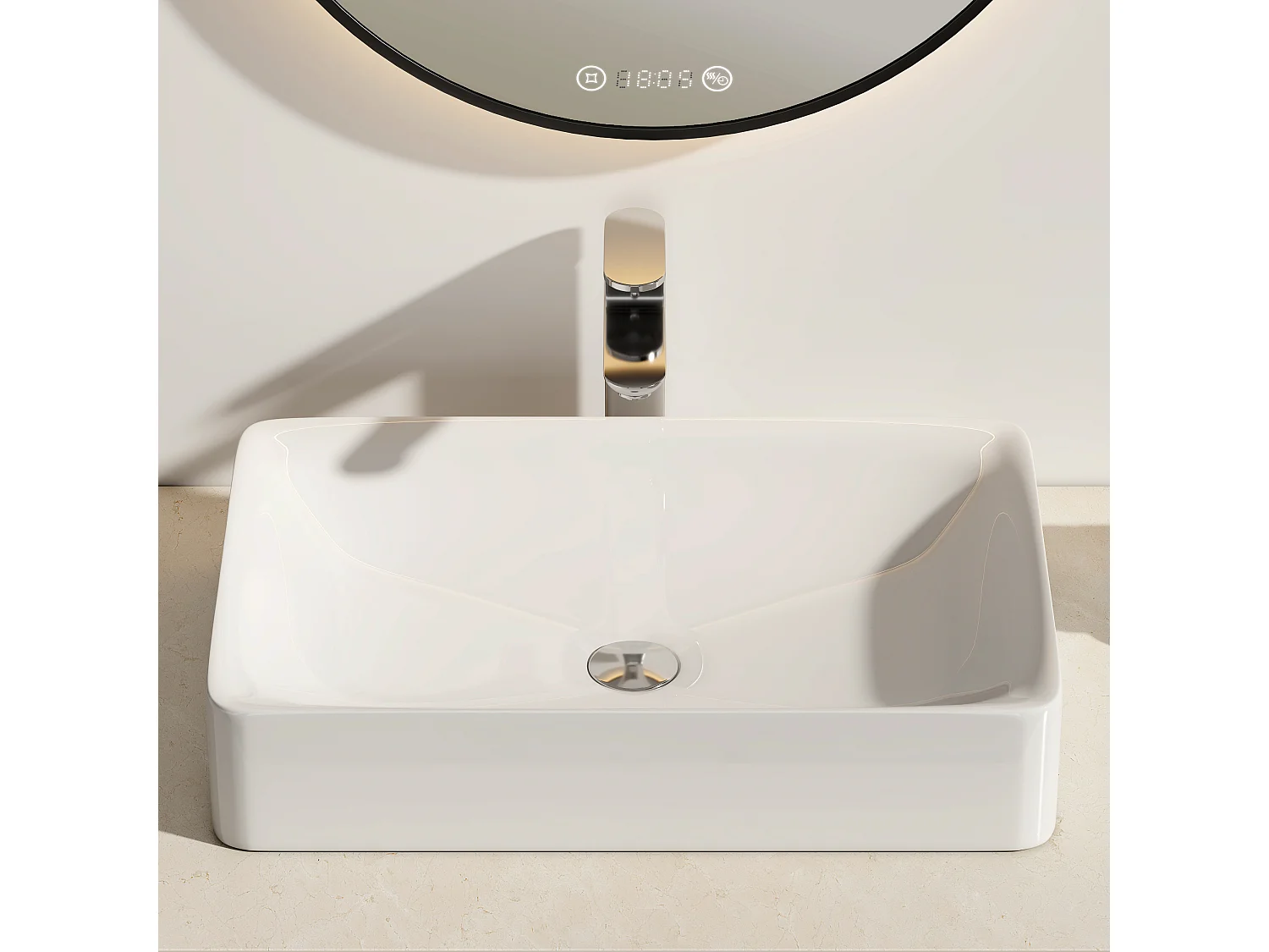 EMKE Opzetwastafel - Keramiek - Glans Wit - 59.5x39.5x12 cm - Badkamer Wasbak