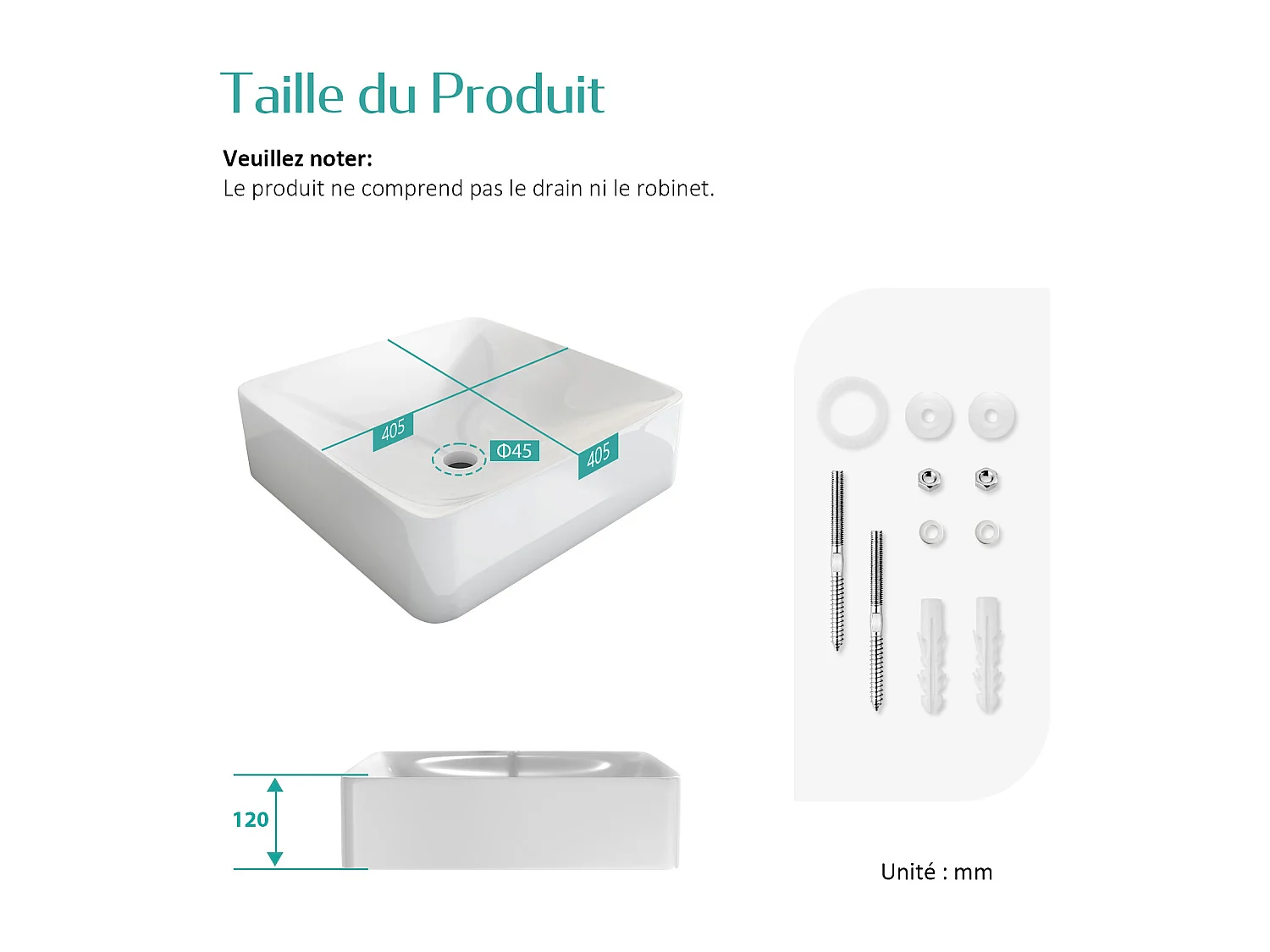 EMKE Opzetwastafel - Keramiek - Glans Wit - 59.5x39.5x12 cm - Badkamer Wasbak