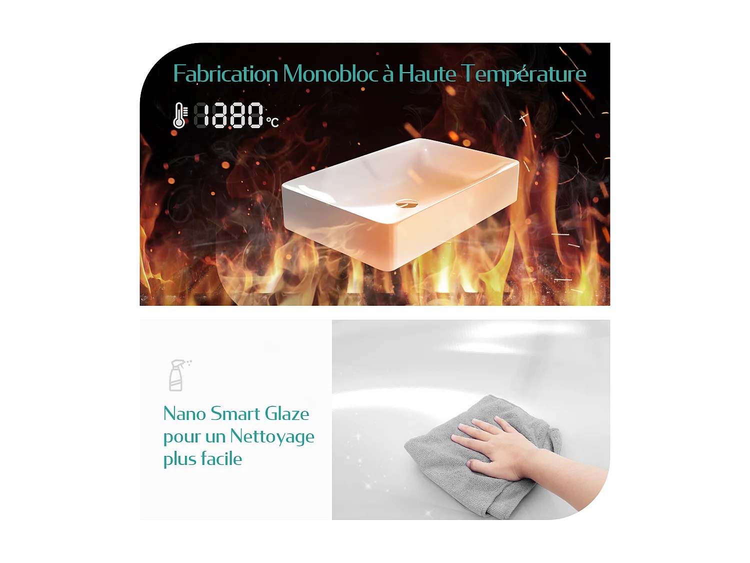 EMKE Opzetwastafel - Keramiek - Glans Wit - 59.5x39.5x12 cm - Badkamer Wasbak