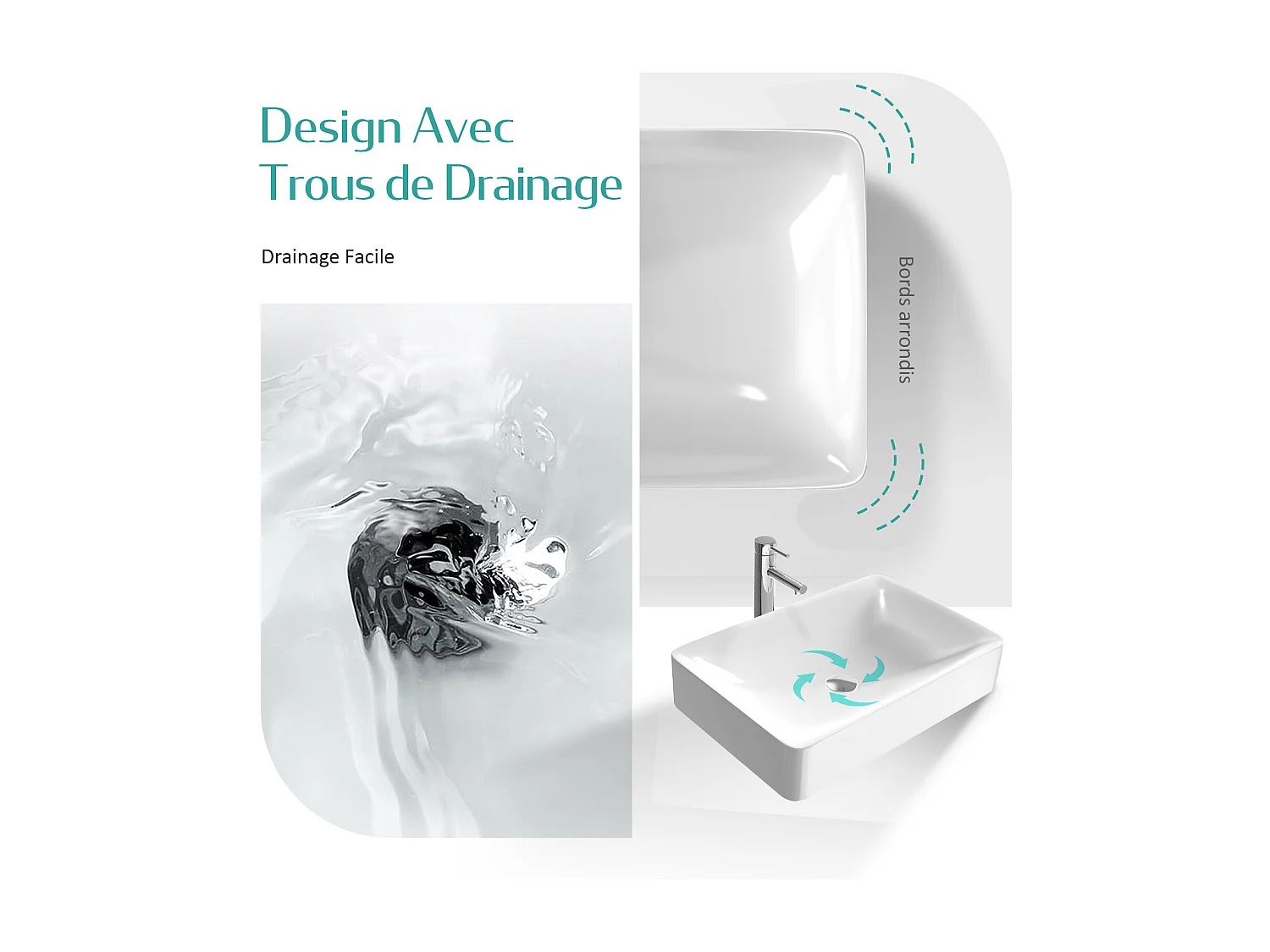 EMKE Opzetwastafel - Keramiek - Glans Wit - 59.5x39.5x12 cm - Badkamer Wasbak