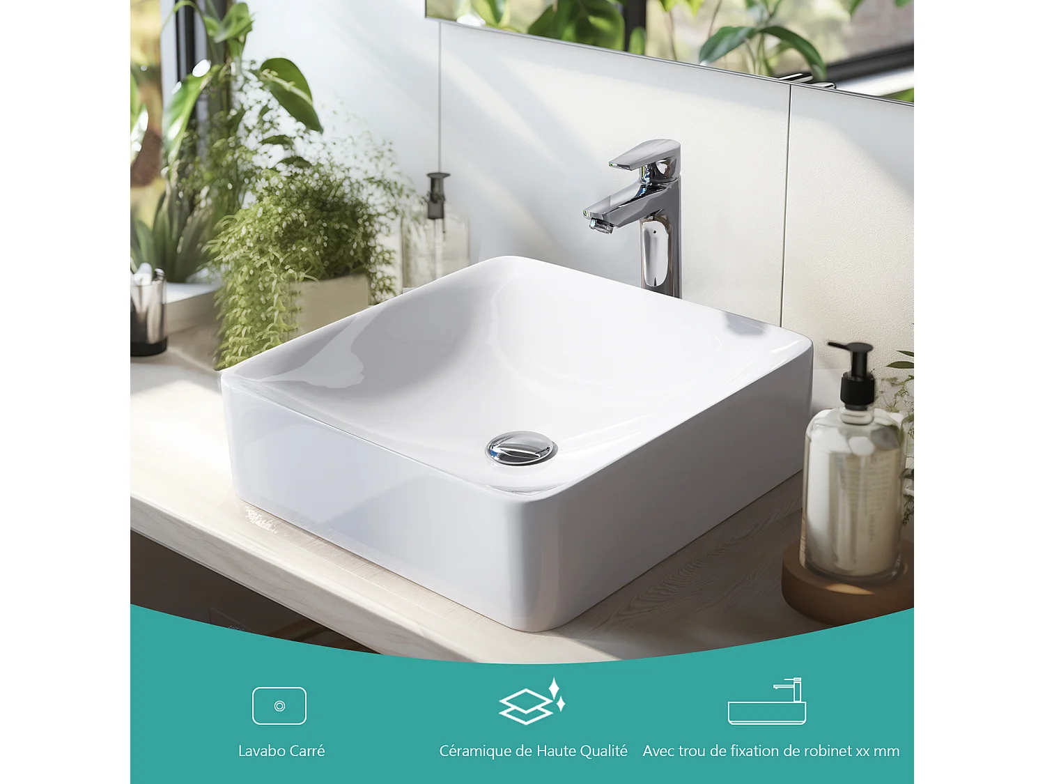 EMKE Opzetwastafel - Keramiek - Glans Wit - 59.5x39.5x12 cm - Badkamer Wasbak