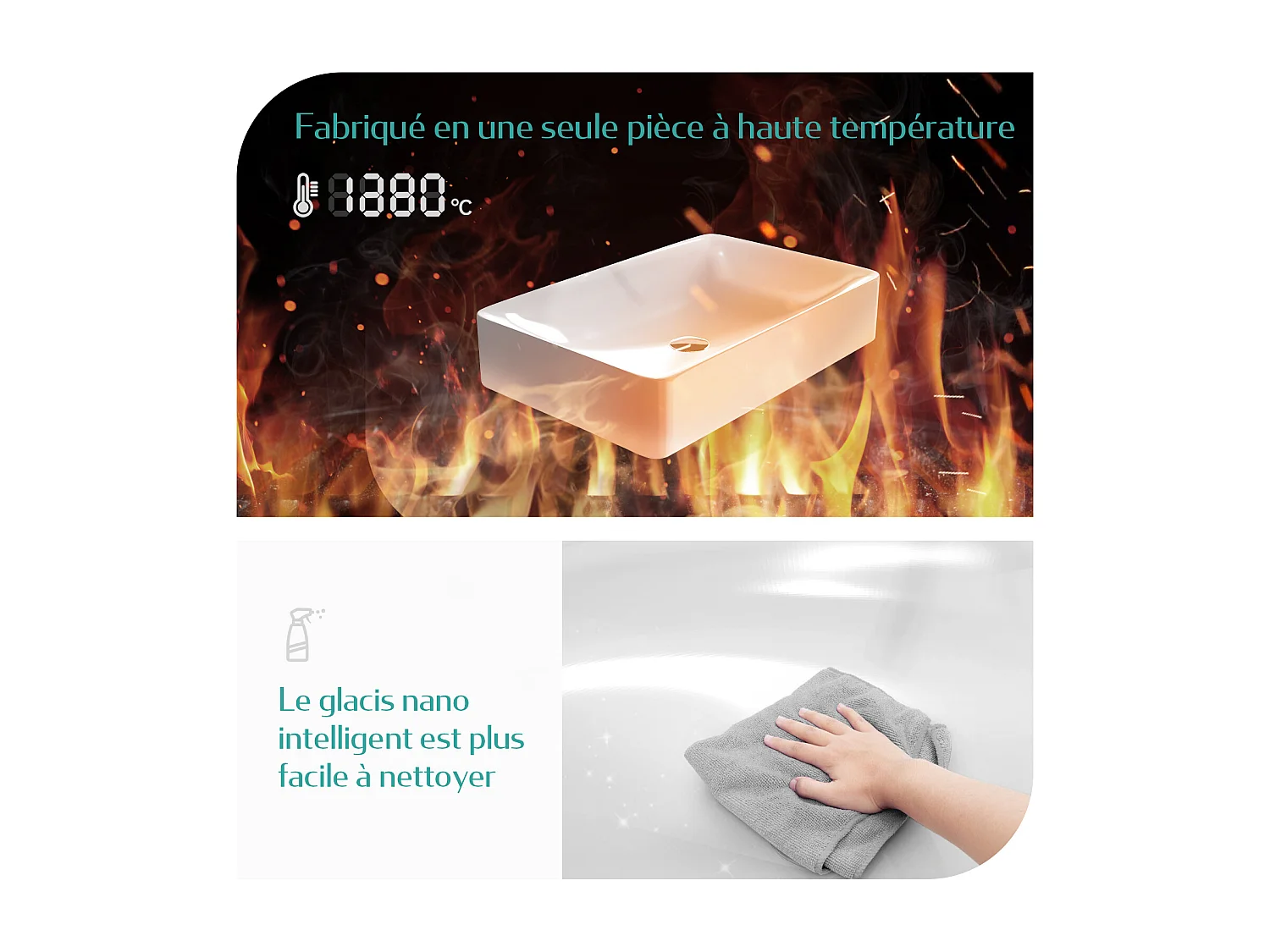 EMKE Vasque à Poser en céramique 40,5×40,5×12cm, Lavabo salle de bain carré, Lavabo à poser blanc brillant